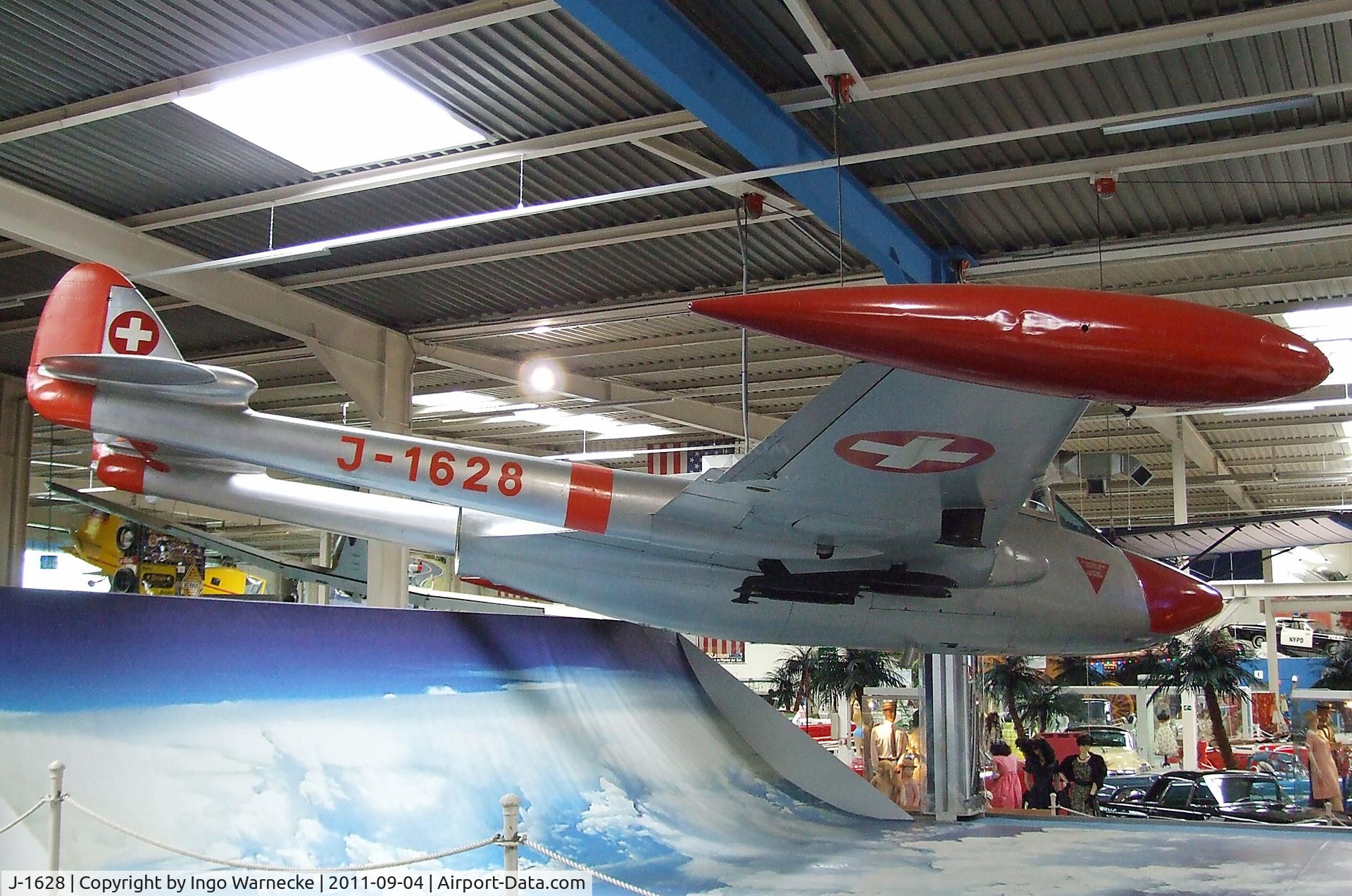 J-1628, De Havilland (F+W Emmen) DH-112 Venom FB.54 C/N 838, De Havilland D.H.112 Venom FB54 at the Auto & Technik Museum, Sinsheim