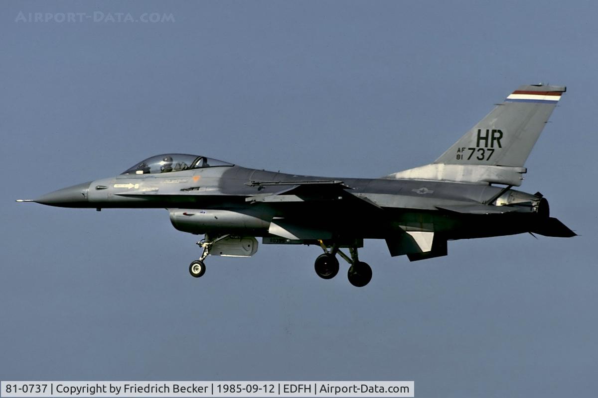 81-0737, 1981 General Dynamics F-16A Fighting Falcon C/N 61-418, on final