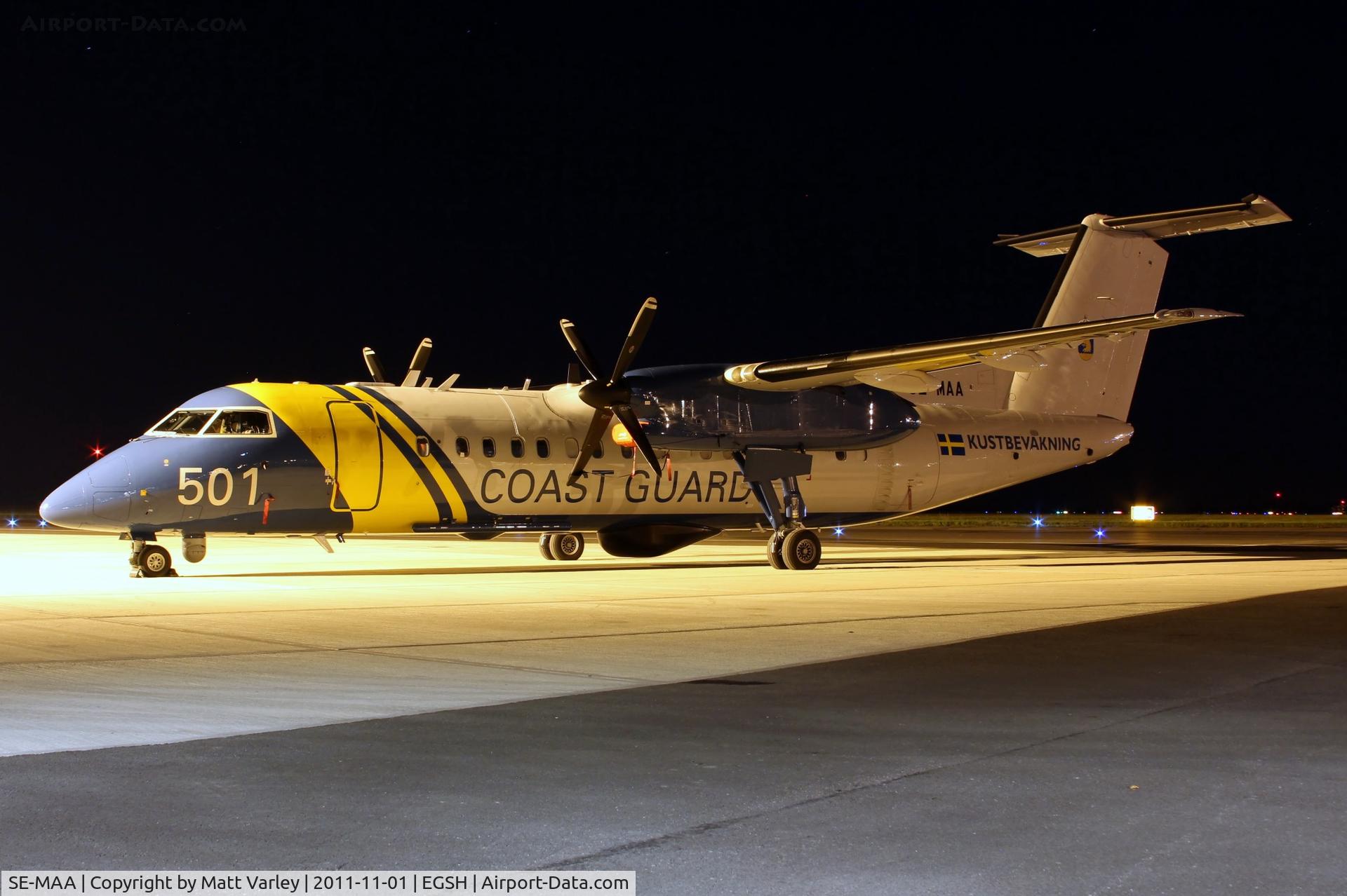 SE-MAA, 2006 De Havilland Canada DHC-8-311AQ Dash 8 C/N 622, Sat on stand at SaxonAir under the spotlights.
