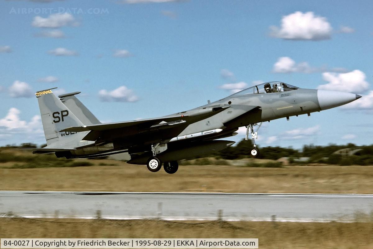 84-0027, 1984 McDonnell Douglas F-15C Eagle C/N 0938/C330, moments prior touchdown