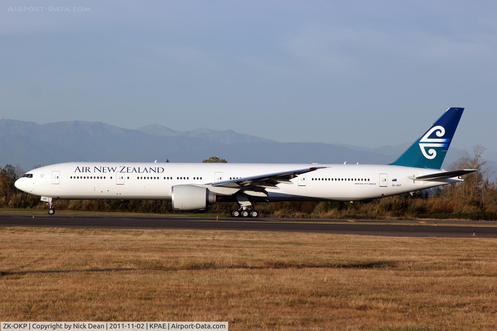ZK-OKP, 2011 Boeing 777-306/ER C/N 39041, KPAE/PAE Boeing 054 back taxying for departure on 34L this morning.