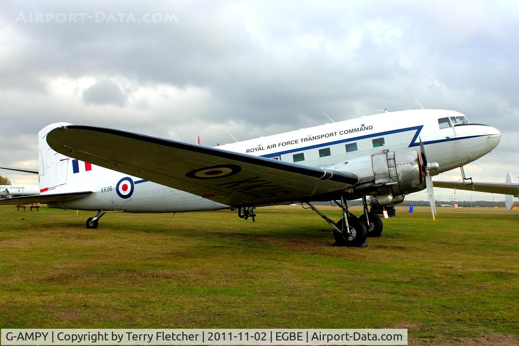 G-AMPY, 1944 Douglas C-47B-15-DK Dakota 4 C/N 26569, At Airbase Museum at Coventry Airport for Oil Spill Standby