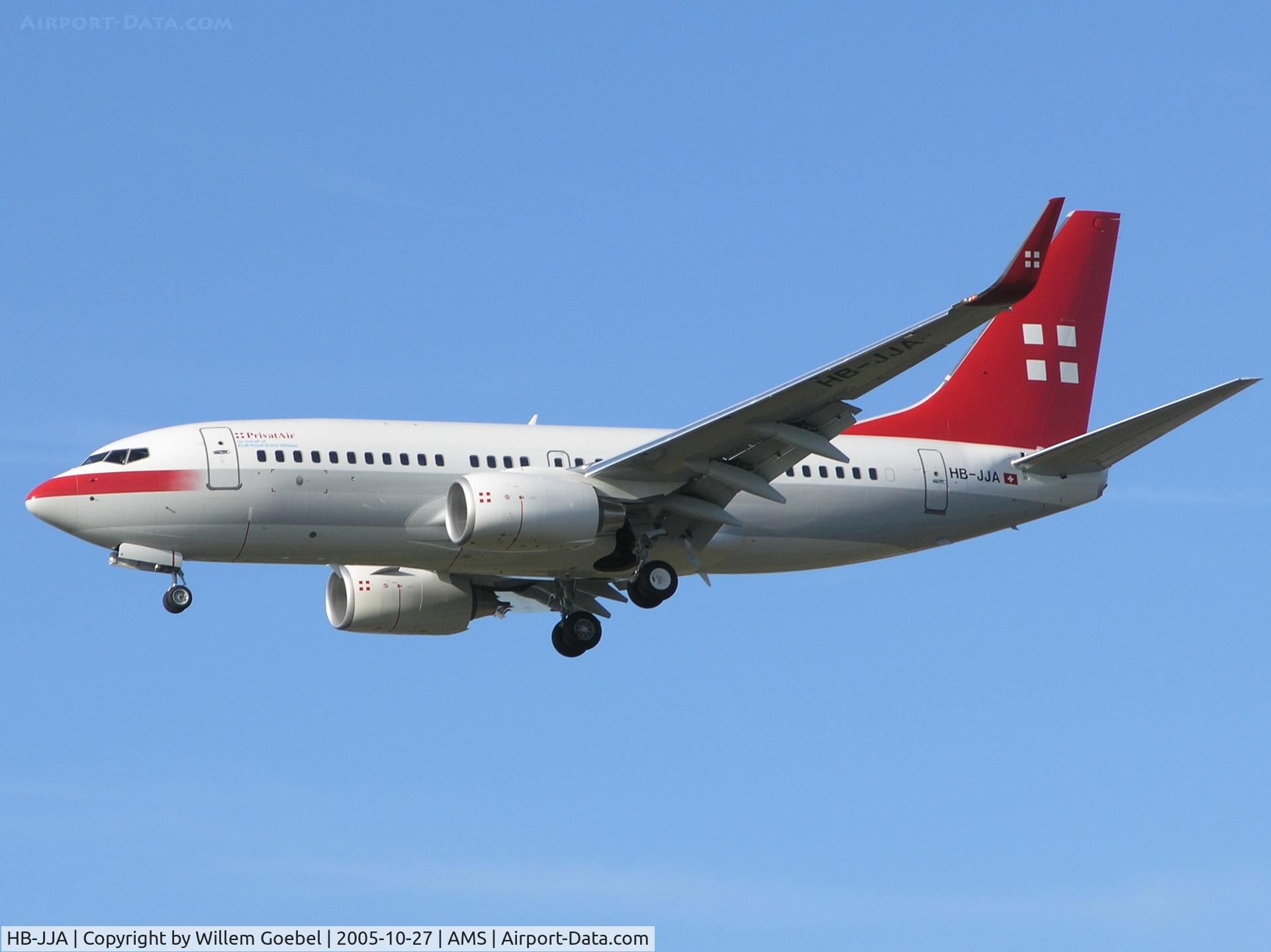 HB-JJA, 2005 Boeing 737-7AK BBJ C/N 34303, Landing on Schiphol Airport on runway 18C