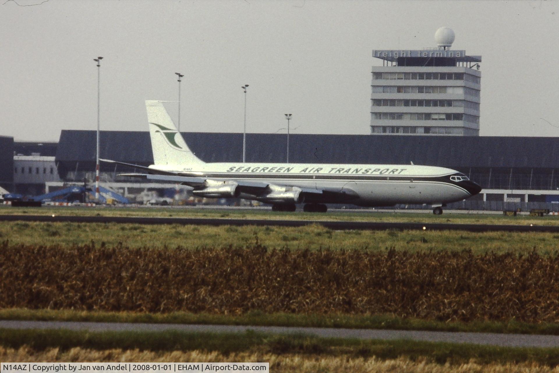 N14AZ, 1967 Boeing 707-336C C/N 19498, B707-336C in front of freight terminal Schiphol
Amsterdam. Early 1980 's