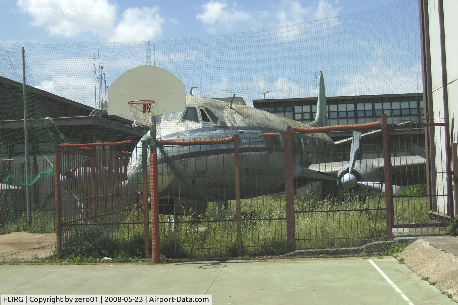 I-LIRG, 1957 Vickers Viscount 798D C/N 284, Apparently this Viscount has been stored at this site since 1971. Just outside the Italian suburbs near Rome and near Linate Airport. Instituto Aeronautico Di Stato at Vigna Murata. .  She is still wearing the Alitalia colour scheme from that time!