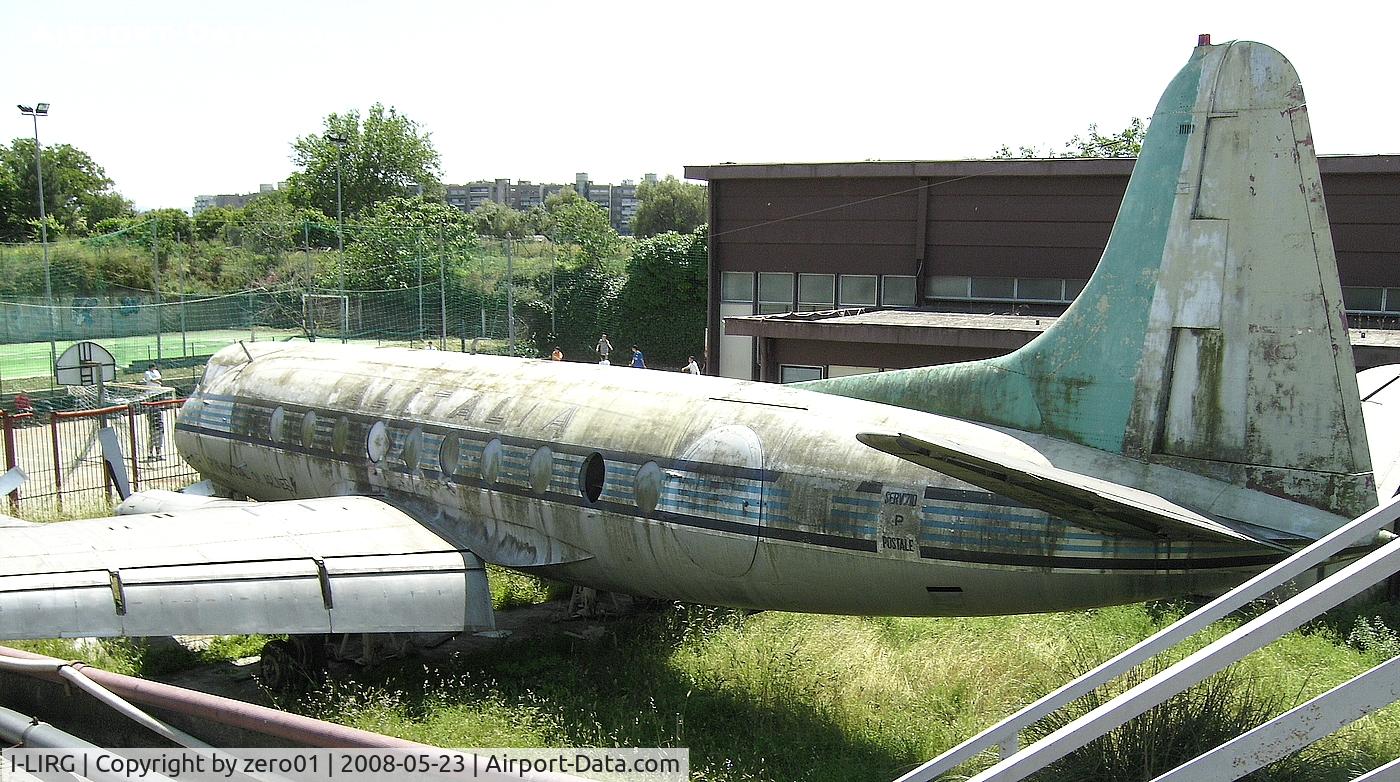 I-LIRG, 1957 Vickers Viscount 798D C/N 284, Apparently this Viscount has been stored at this site since 1971. Just outside the Italian suburbs near Rome and near Linate Airport. Instituto Aeronautico Di Stato at Vigna Murata. . She is still wearing the Alitalia colour scheme from that time!