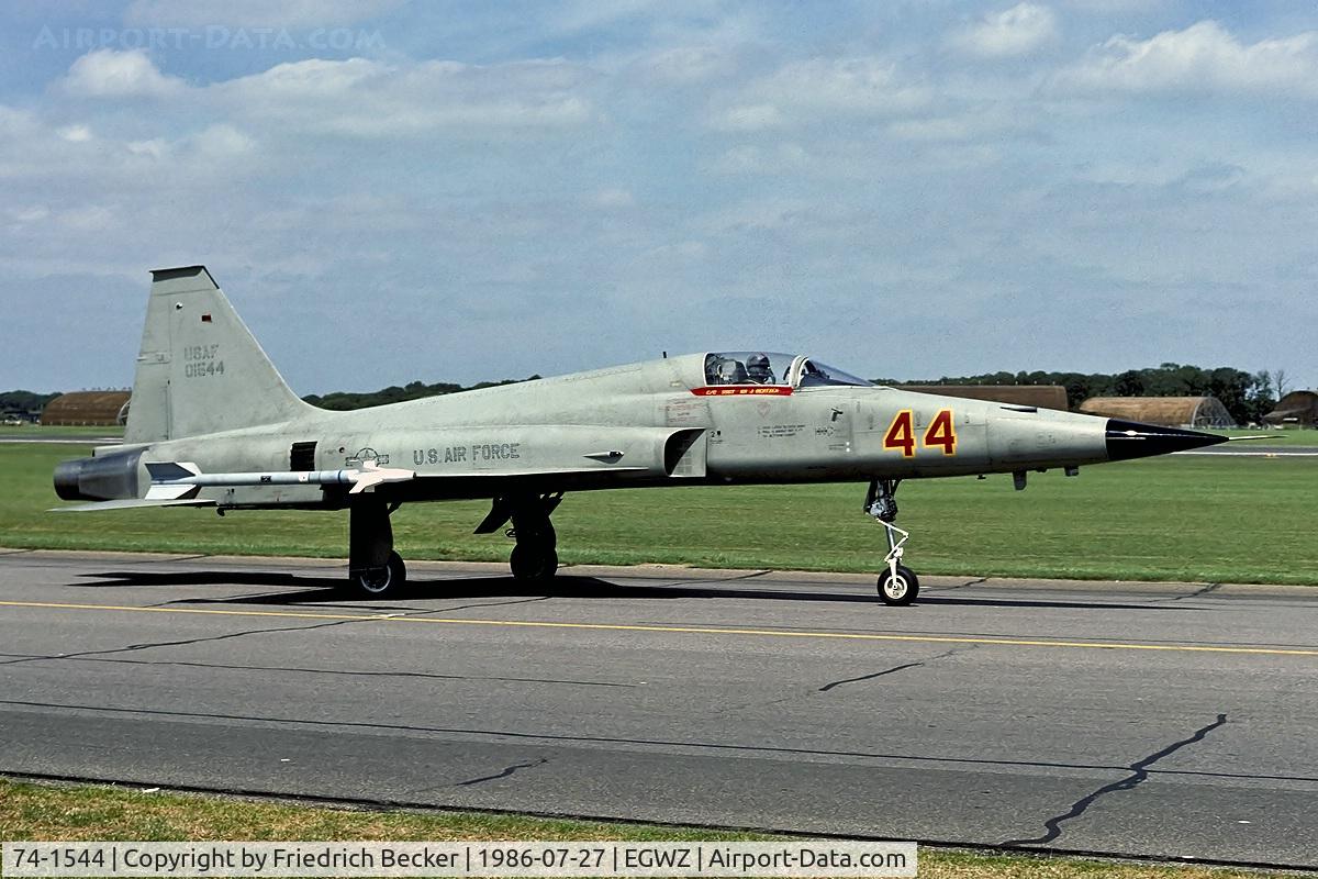 74-1544, 1974 Northrop F-5E Tiger II C/N R.1202, returning from a flying display during the RAF Alconbury open house of 1986