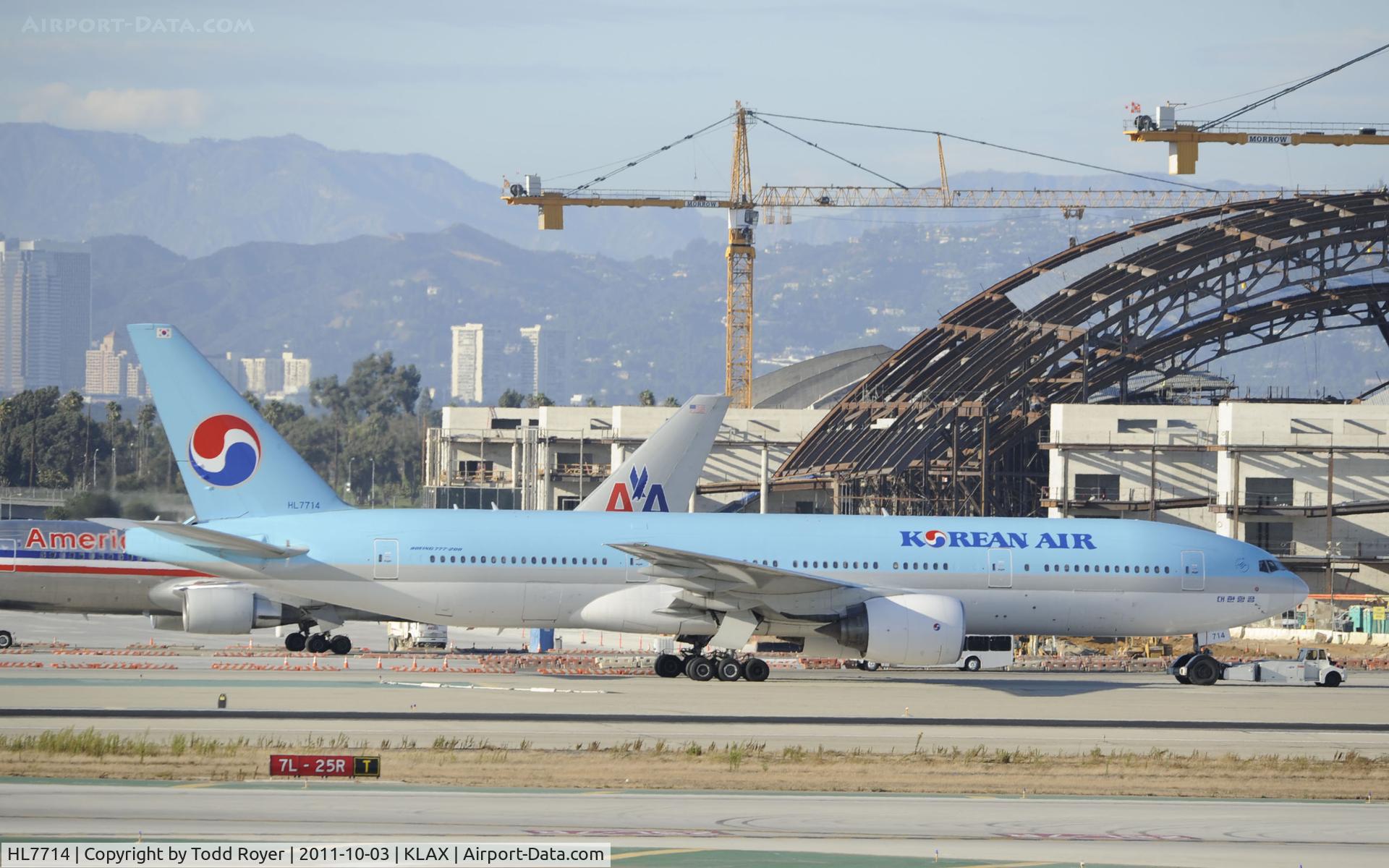 HL7714, 2002 Boeing 777-2B5/ER C/N 27951, Getting towed to gate at LAX
