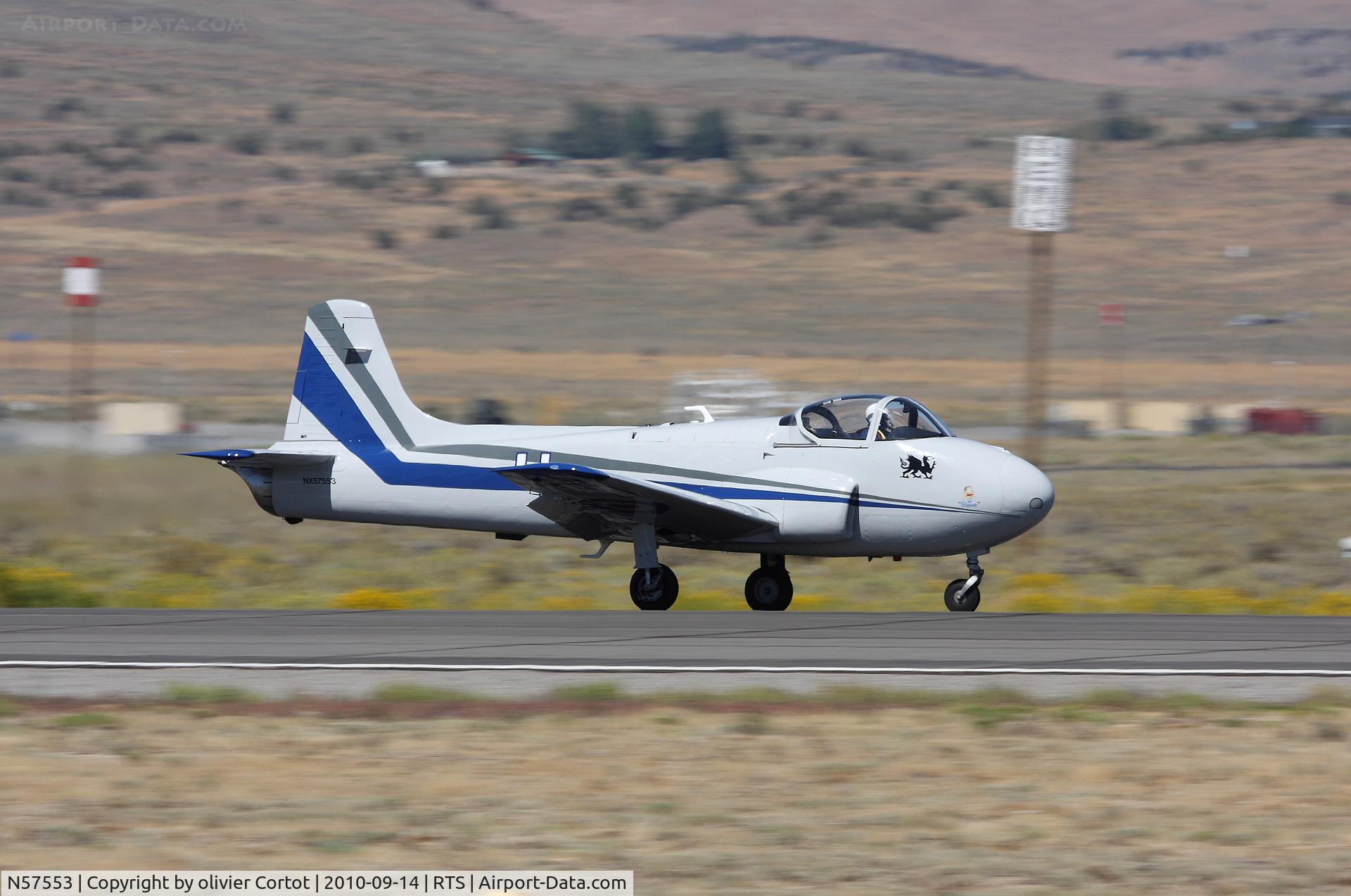 N57553, 1961 Hunting P-84 Jet Provost T.3A C/N PAC/W/11808, landing at Reno, Reno air races 2010