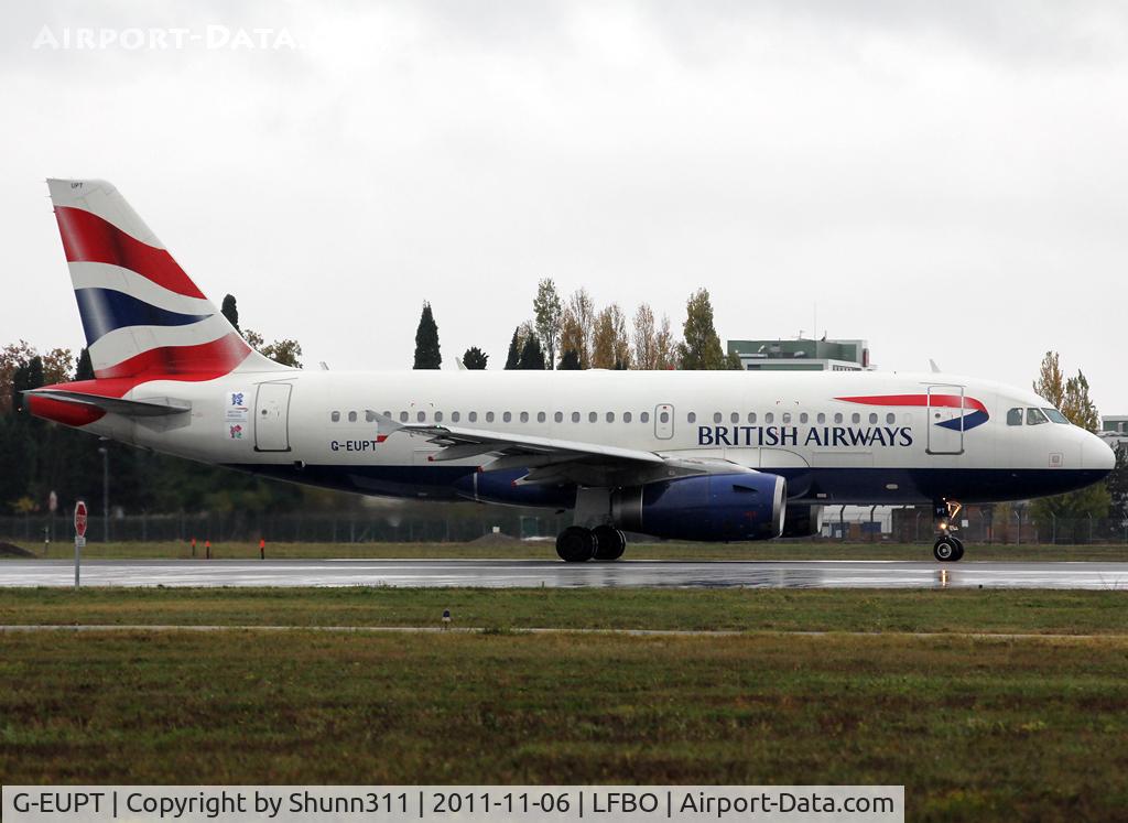 G-EUPT, 2000 Airbus A319-131 C/N 1380, Lining up rwy 32R for departure... additional sticker to promote the Olympic and Paralympic Games...