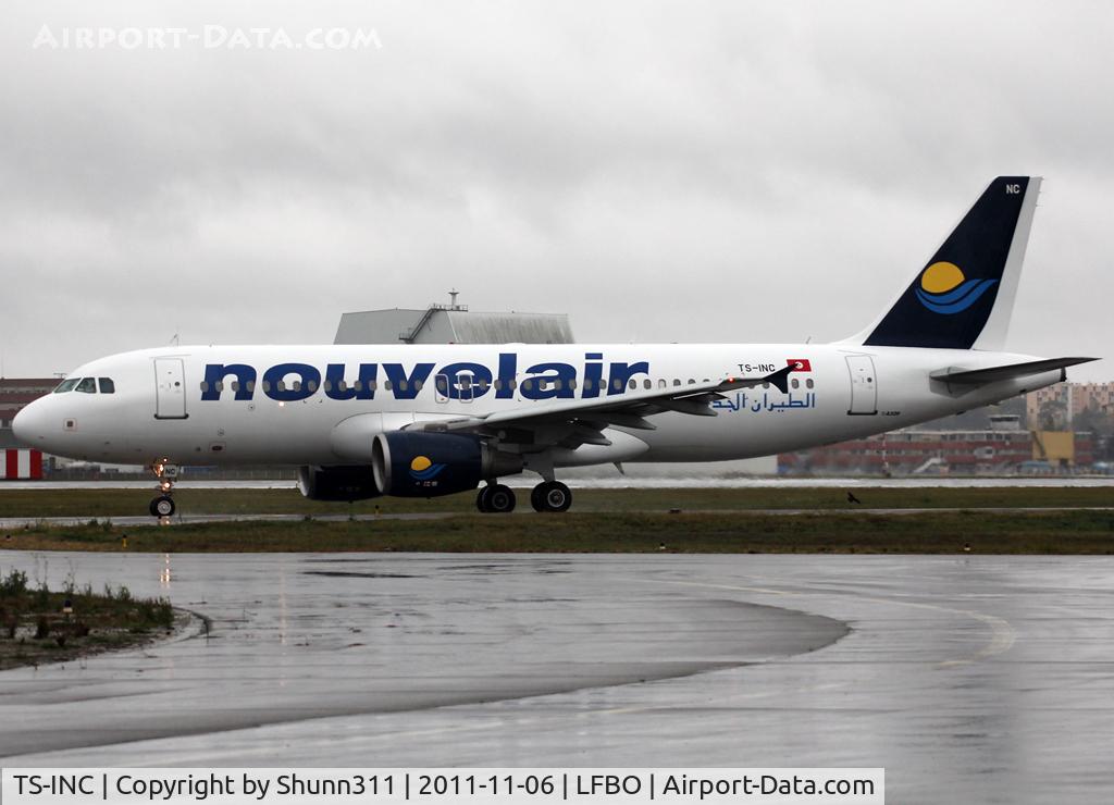 TS-INC, 2002 Airbus A320-214 C/N 1744, Taxiing holding point rwy 32R for departure... new c/s