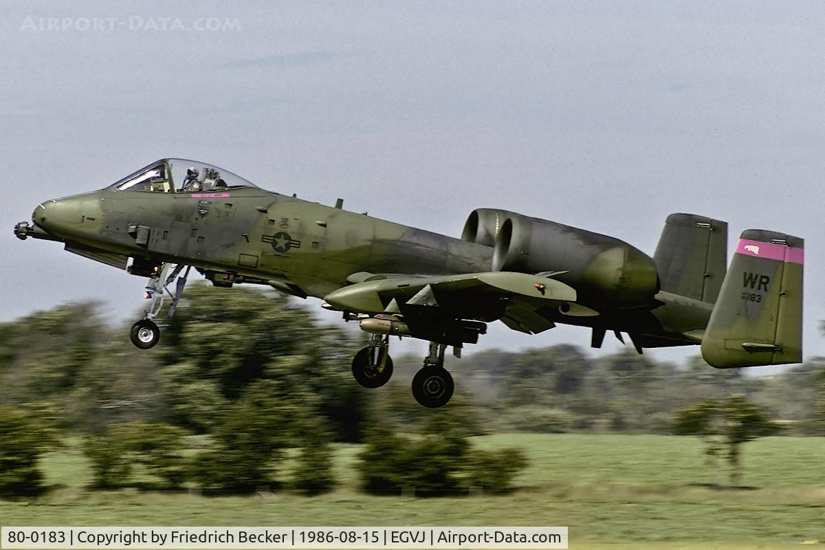 80-0183, 1980 Fairchild Republic A-10A Thunderbolt II C/N A10-0533, moments prior touchdown