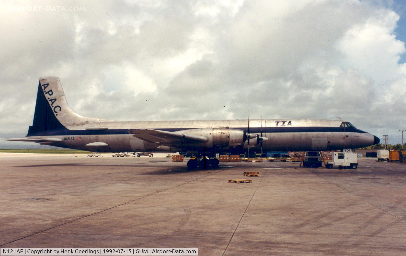 N121AE, Canadair CL-44D4 C/N 38, TIA - Tradewind flying for Asia Pacific Air Cargo (Singapore)