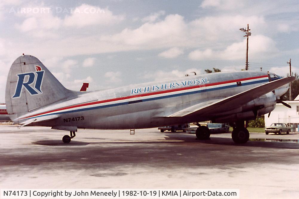 N74173, 1959 Curtiss C-46A Commando C/N 289, Rich International C-46 seen at MIA in 1982