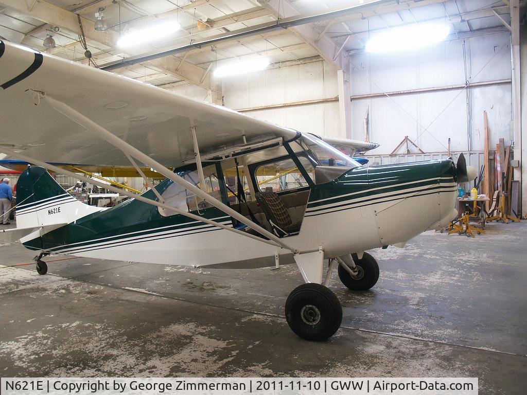 N621E, 1959 Champion 7GC C/N 7-GC-46, In Woods Aviation Maintenance hanger for service at the Goldsboro-Wayne Executive Jetport GWW