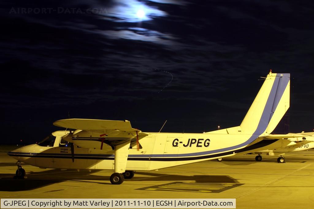 G-JPEG, 1976 Britten-Norman BN-2A-20 Islander C/N 541, Sat under the floodlights and the moon lit sky at SaxonAir.