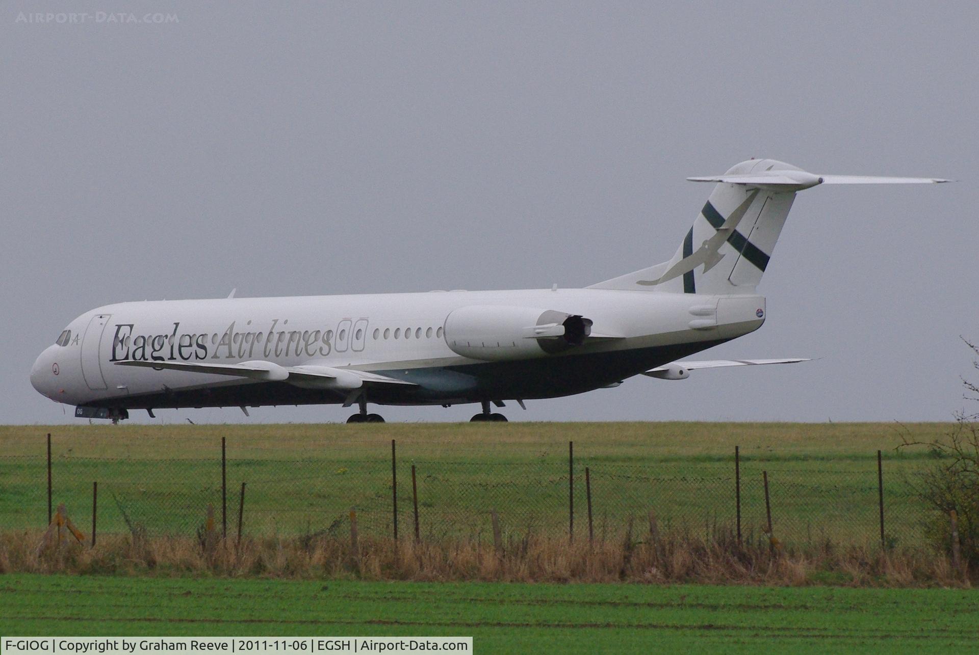 F-GIOG, 1991 Fokker 100 (F-28-0100) C/N 11364, Parked at Norwich.