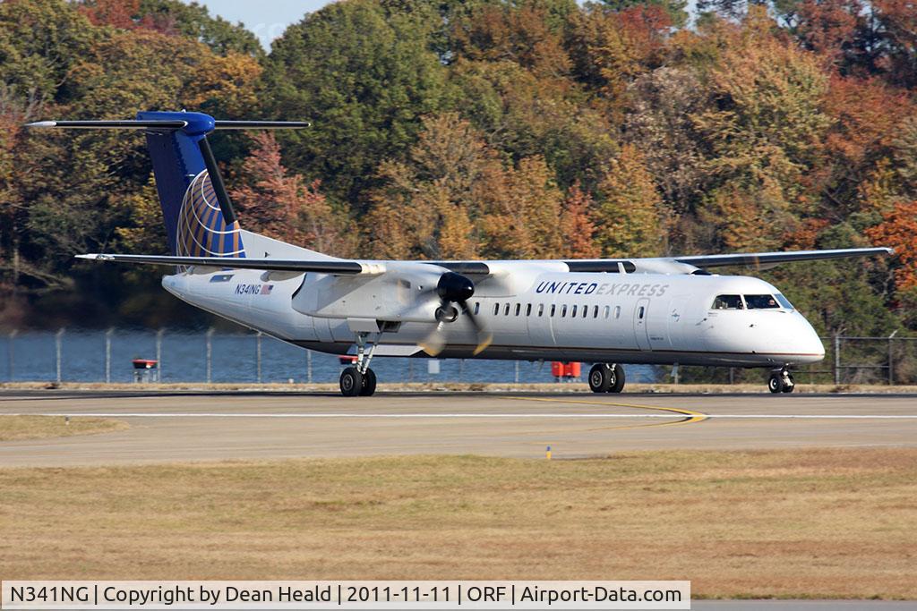 N341NG, 2010 Bombardier DHC-8-402 Dash 8 C/N 4341, United Express (Colgan Air) N341NG (FLT CJC4906) on takeoff roll RWY 23 en route to Newark Liberty Int'l (KEWR).