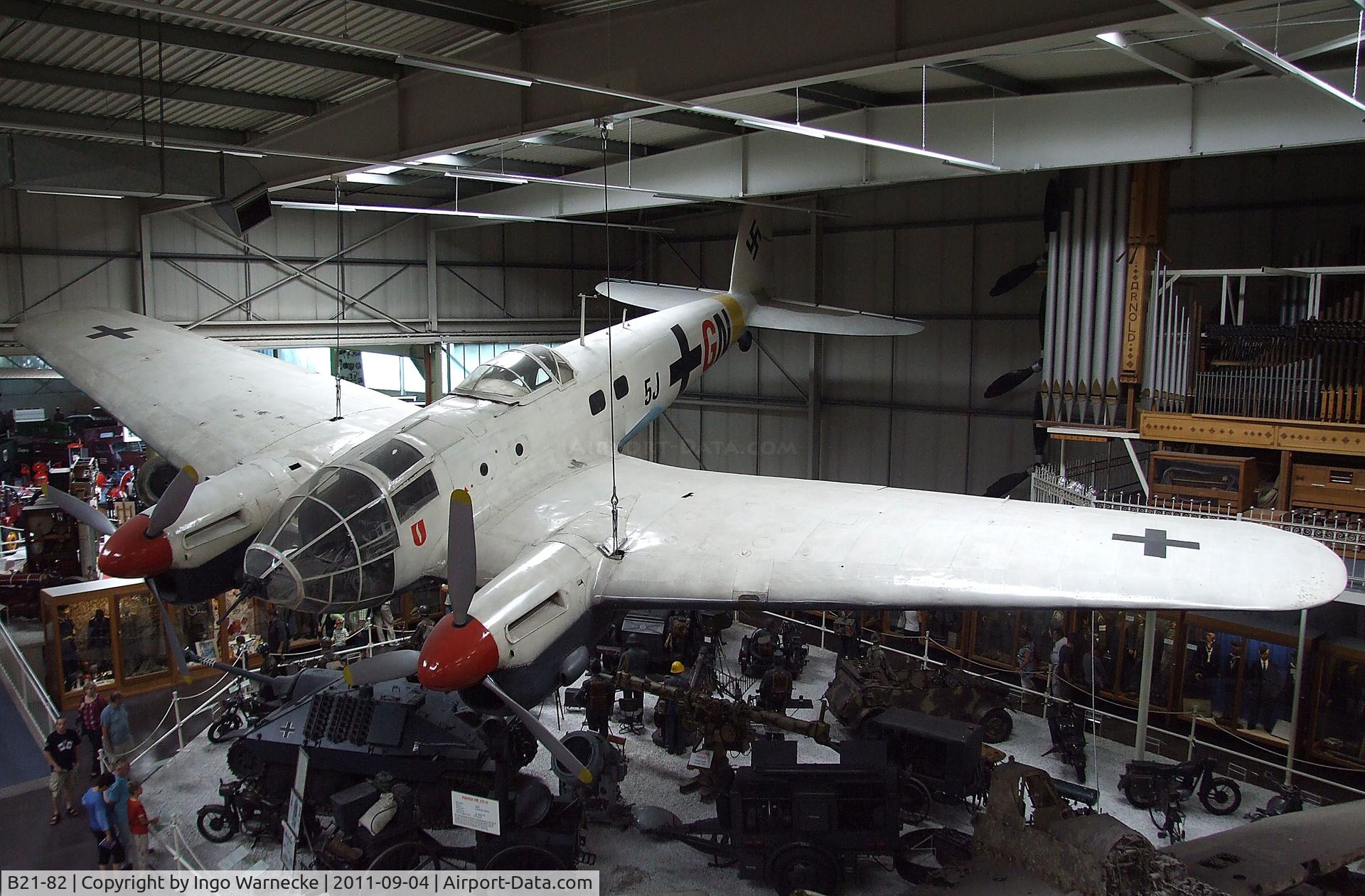B21-82, CASA 2.111B C/N 005, CASA 2.111B (Heinkel He 111 with Rolls-Royce Merlins, painted to represent a Luftwaffe aircraft) at the Auto & Technik Museum, Sinsheim