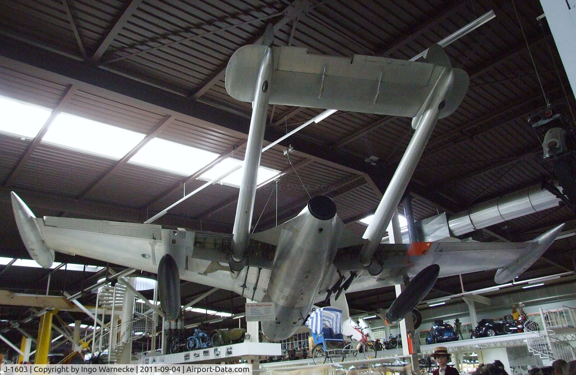 J-1603, De Havilland (F+W Emmen) DH-112 Venom FB.50 C/N 813, De Havilland D.H.112 Venom FB50 at the Auto & Technik Museum, Sinsheim
