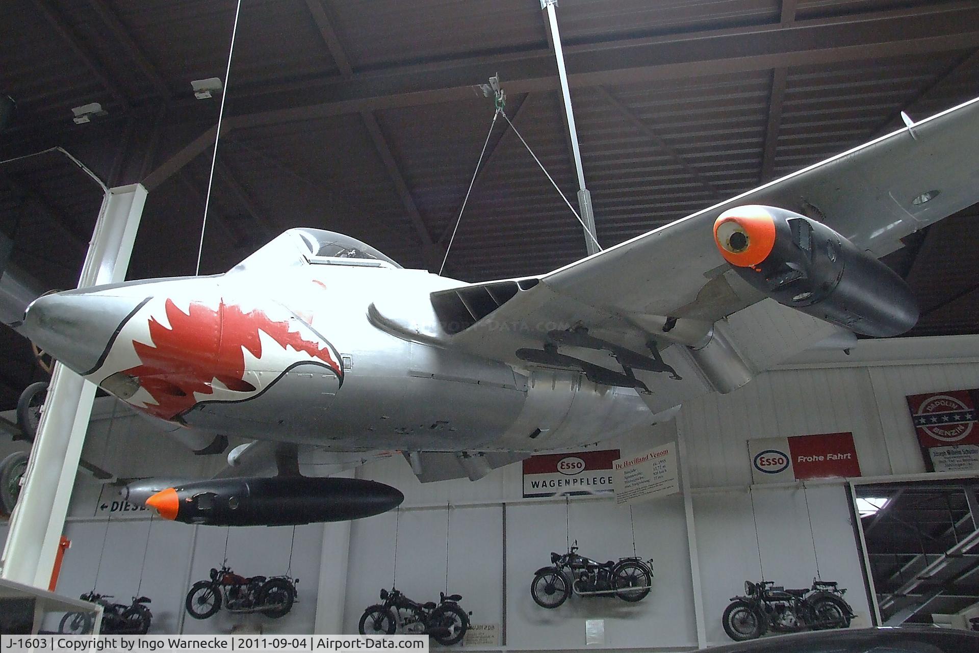 J-1603, De Havilland (F+W Emmen) DH-112 Venom FB.50 C/N 813, De Havilland D.H.112 Venom FB50 at the Auto & Technik Museum, Sinsheim