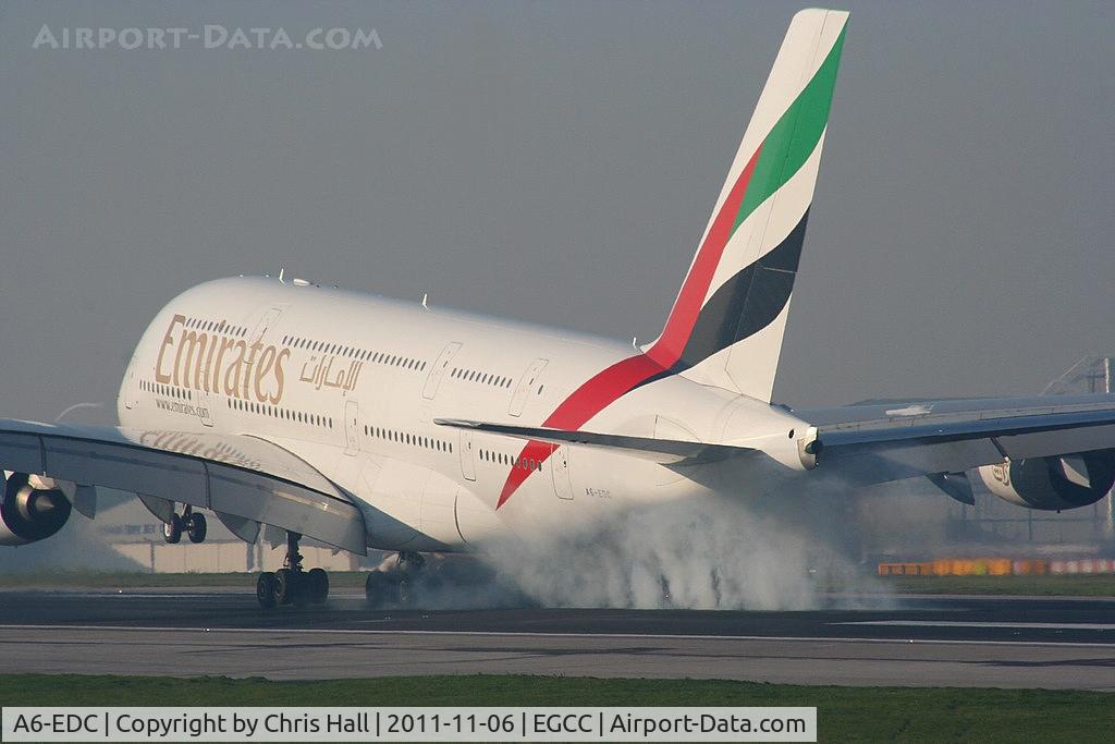 A6-EDC, 2008 Airbus A380-861 C/N 016, nice smoky landing