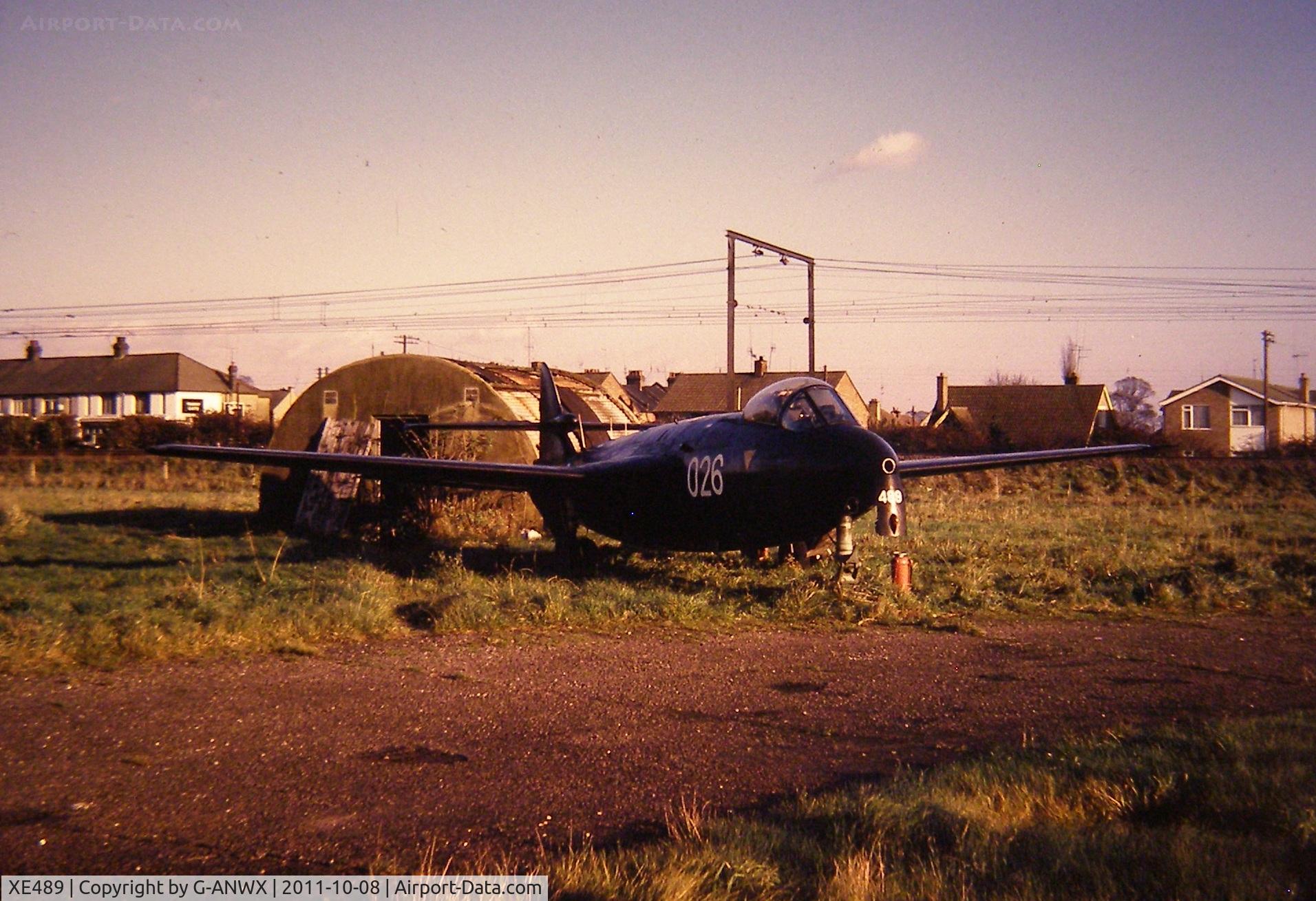 XE489, 1955 Hawker Sea Hawk FGA.6 C/N 6385, Seen at Southend 1968 when part of the British Historic Aircraft Museum collection.