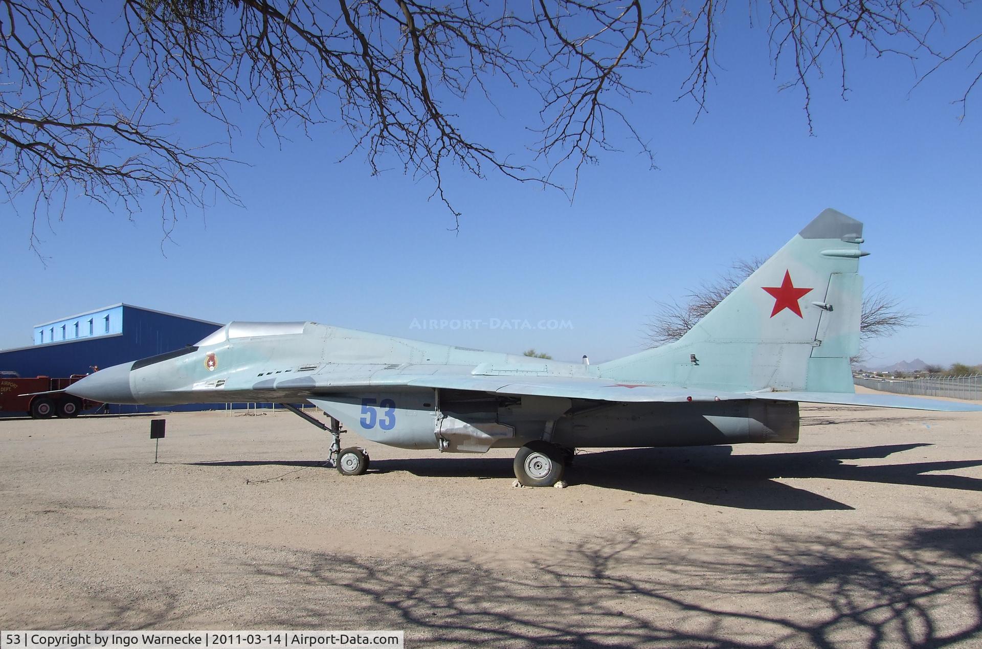 53, Mikoyan-Gurevich MiG-29 C/N 2960516766, Mikoyan i Gurevich MiG-29 FULCRUM A at the Pima Air & Space Museum, Tucson AZ