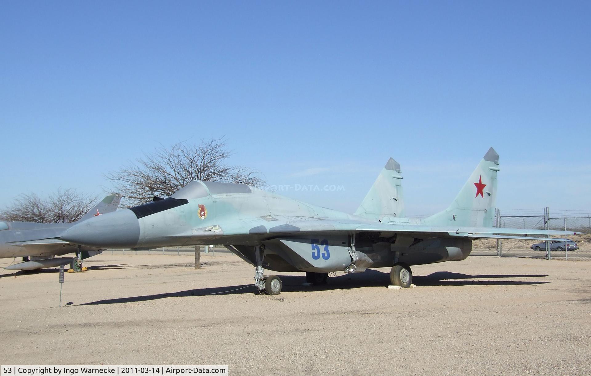 53, Mikoyan-Gurevich MiG-29 C/N 2960516766, Mikoyan i Gurevich MiG-29 FULCRUM A at the Pima Air & Space Museum, Tucson AZ