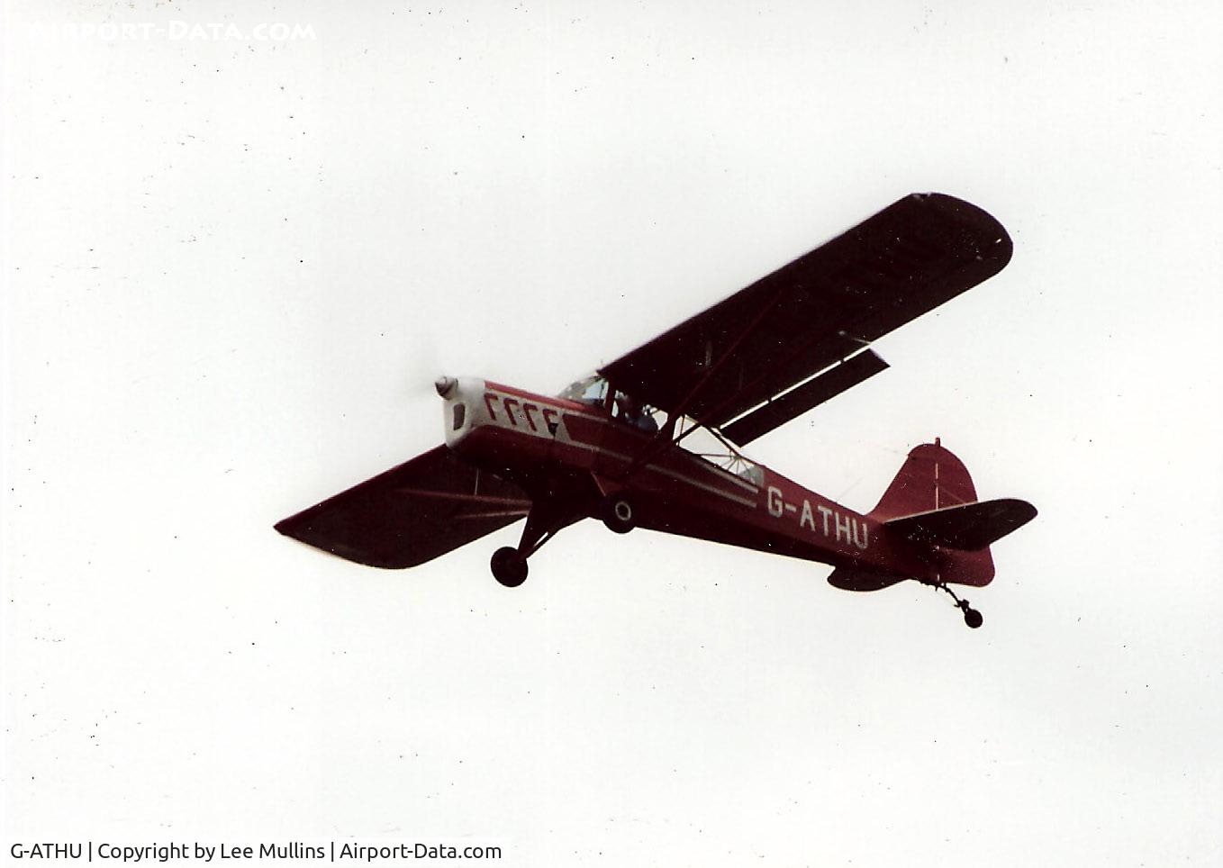 G-ATHU, 1945 Beagle A-61 Terrier C/N AUS/127/FM, G-ATHU departs Old Warden after an Auster Club fly-in. C1990.