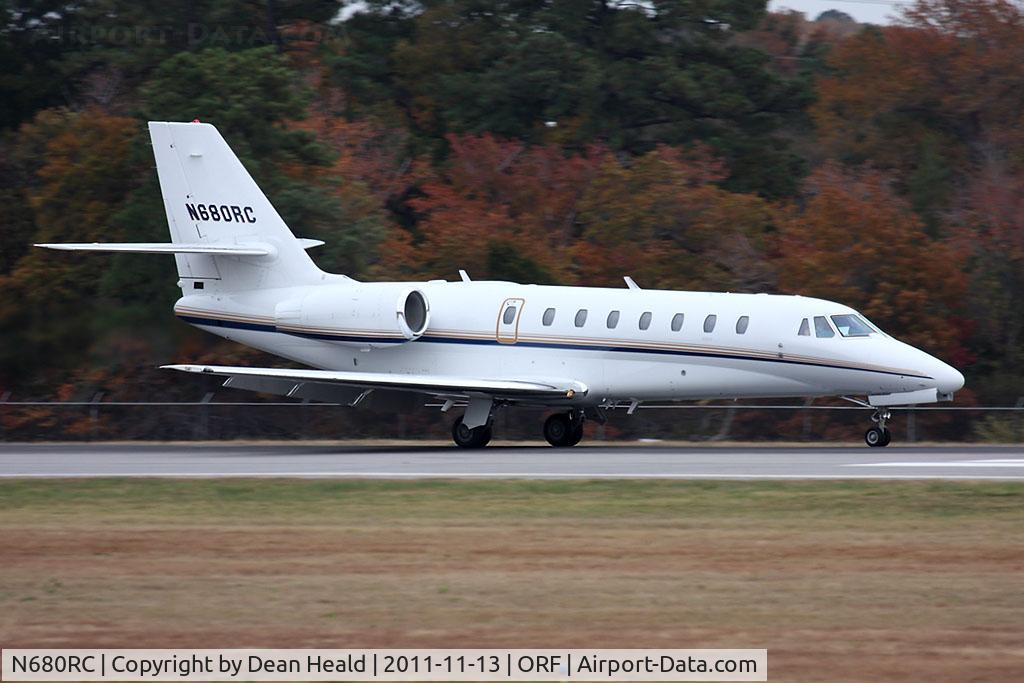 N680RC, 2008 Cessna 680 Citation Sovereign C/N 680-0192, Rosewood Assets Inc 2008 Cessna 680 Citation Sovereign N680RC rolling out on RWY 23 after arrival from Charleston Executive (KJZI).