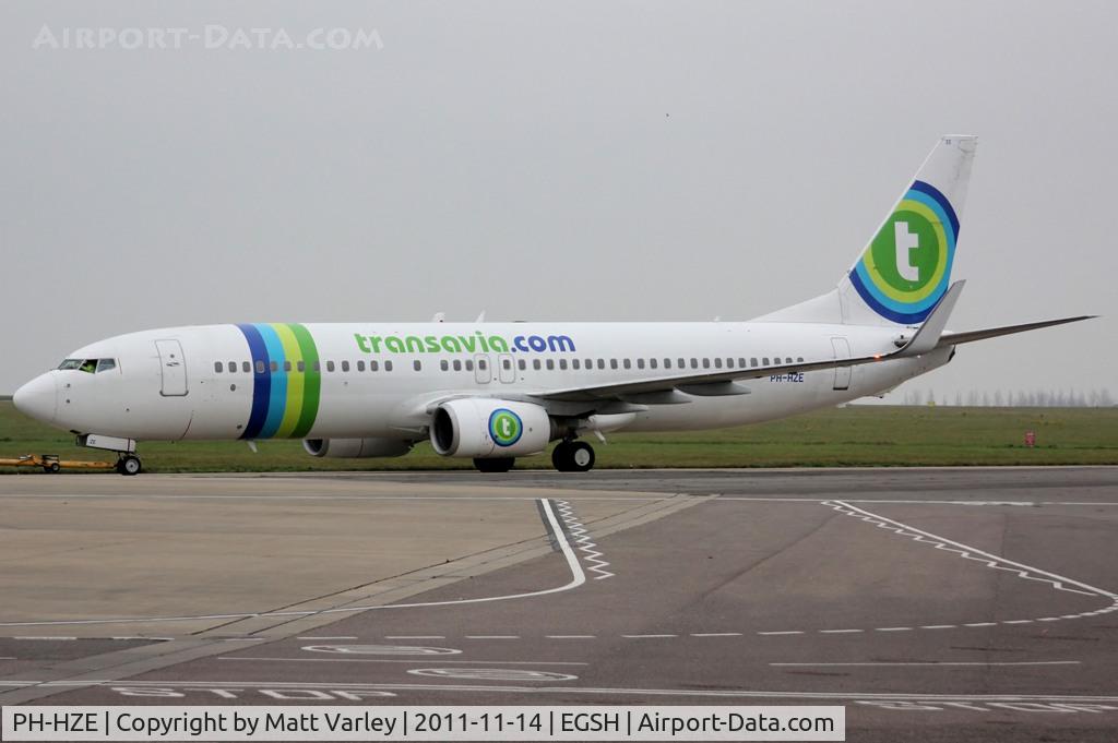 PH-HZE, 1999 Boeing 737-8K2 C/N 28377, Being towed for engine runs at EGSH.