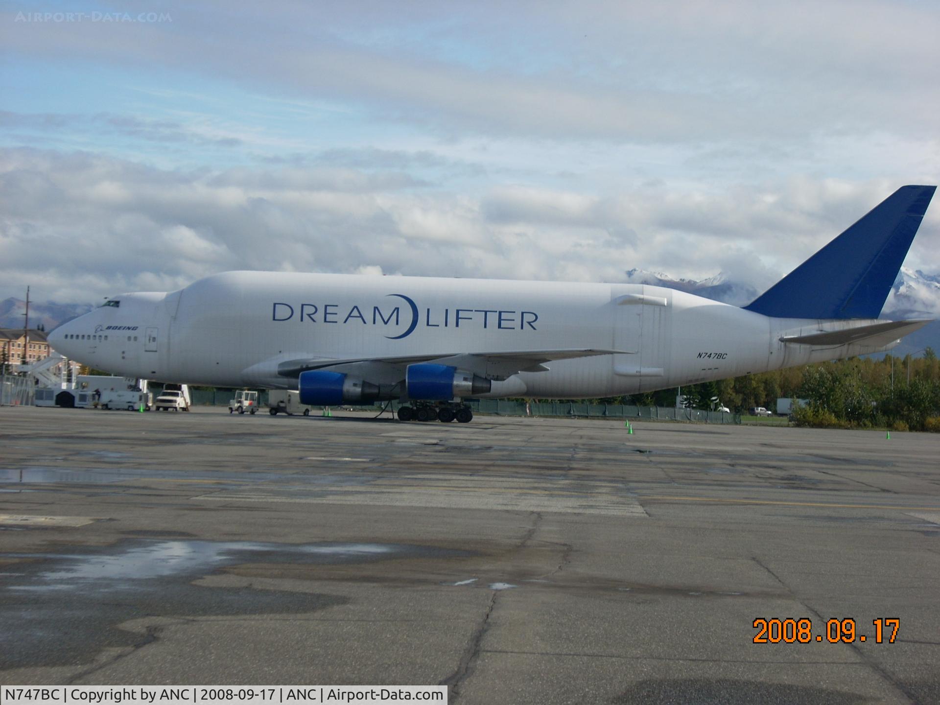 N747BC, 1992 Boeing 747-4J6 C/N 25879, DREAMLIFTER ANC RAMP  (tech stop)