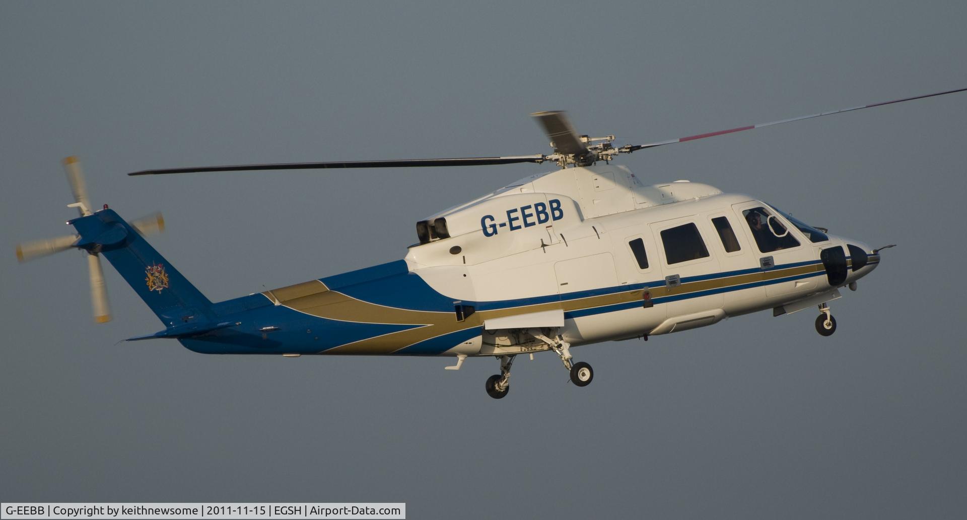 G-EEBB, 2006 Sikorsky S-76C C/N 760620, landing runway 09