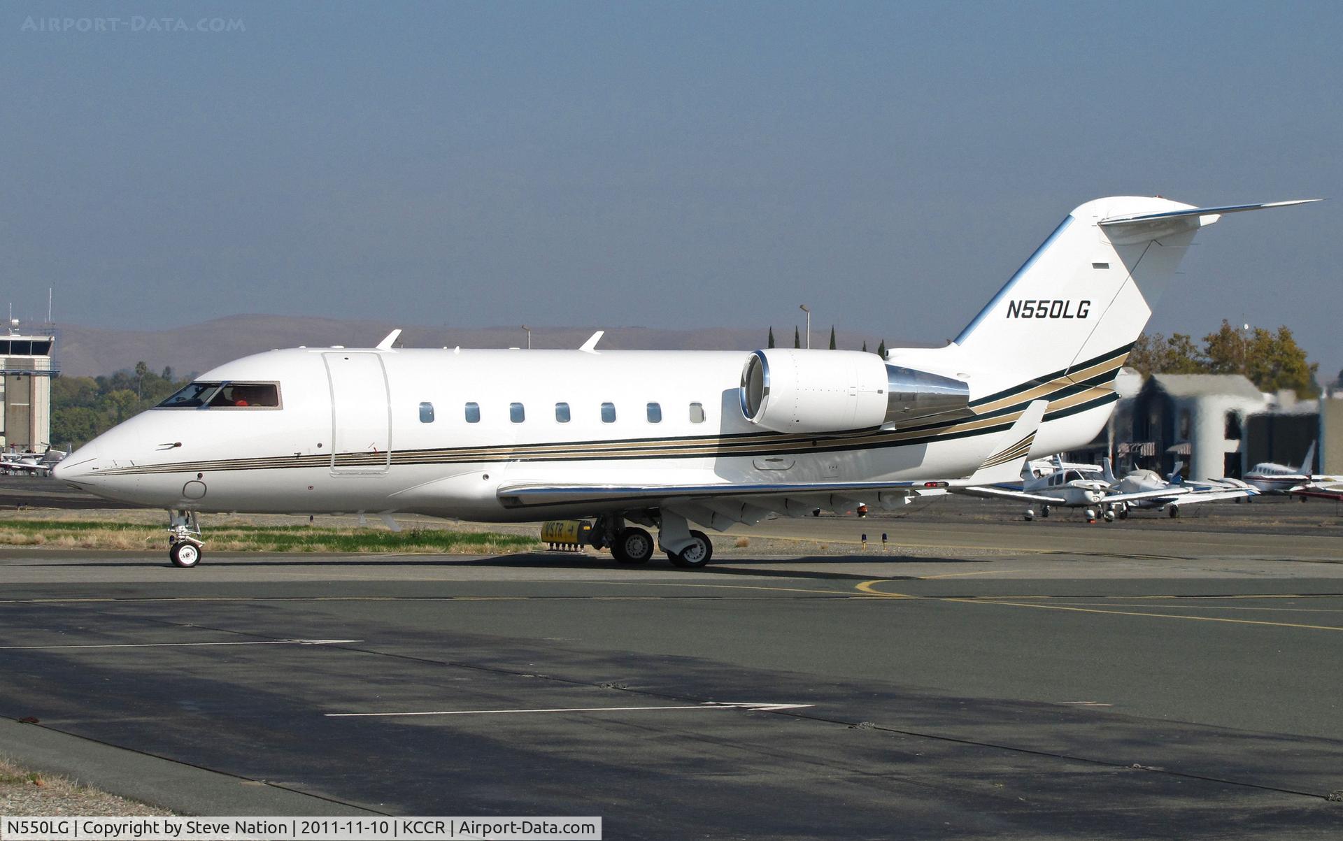 N550LG, 1993 Canadair Challenger 601-3A (CL-600-2B16) C/N 5127, TSA Stores (The Sports Authority), Inc. (Englewood, CO) 1993 Canadair CL-600-2B16 (with winglets) taxying for flight home at Buchanan Field (Concord), CA