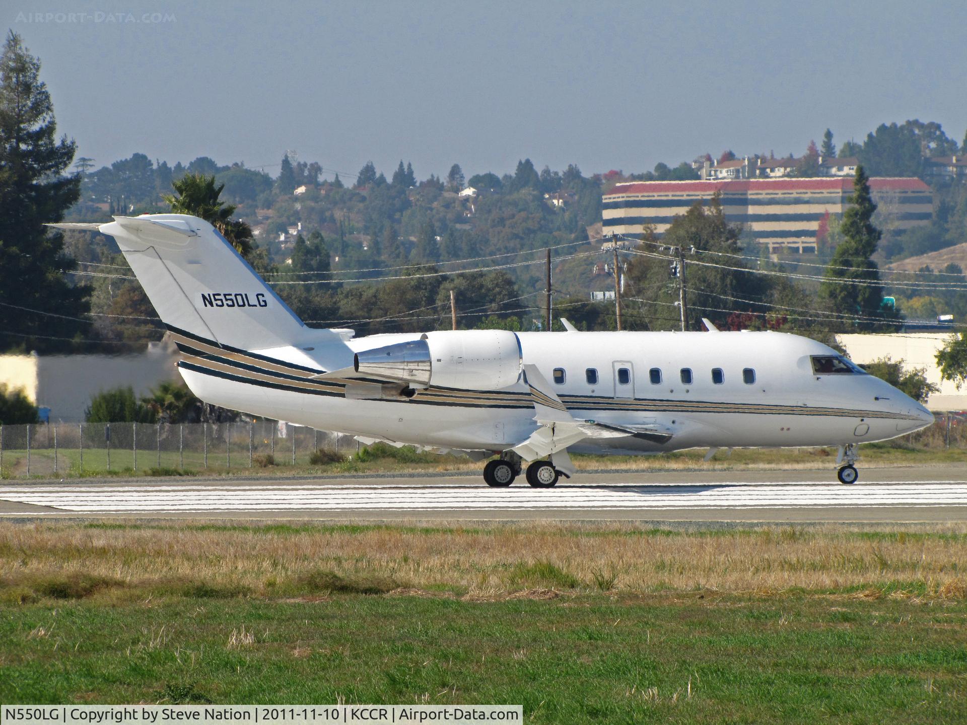 N550LG, 1993 Canadair Challenger 601-3A (CL-600-2B16) C/N 5127, TSA Stores (The Sports Authority), Inc. (Englewood, CO) 1993 Canadair CL-600-2B16 (with winglets) powering up for flight home at Buchanan Field (Concord), CA