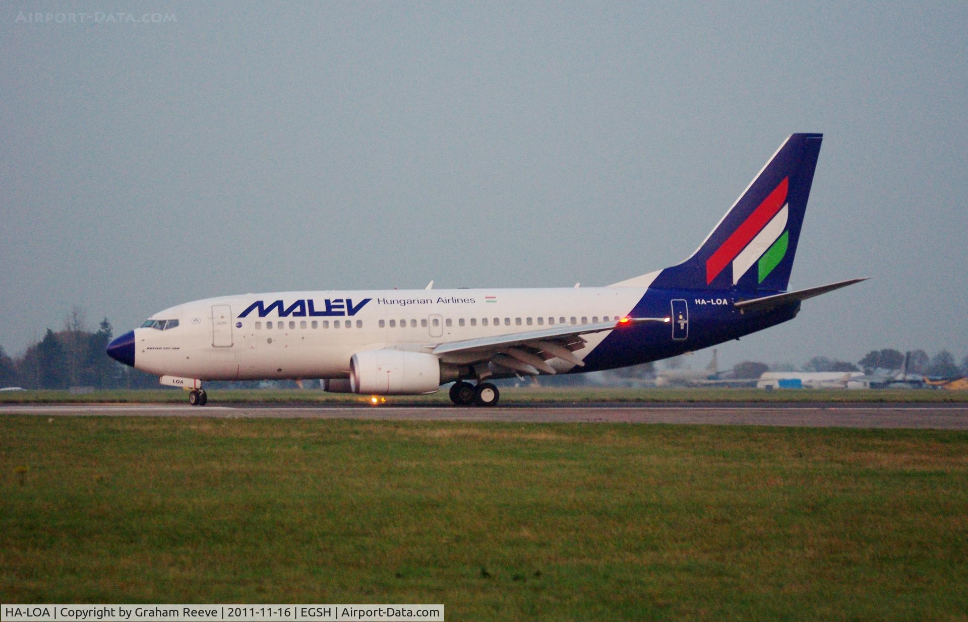 HA-LOA, 2003 Boeing 737-7Q8 C/N 28254, Landing late in the afternoon