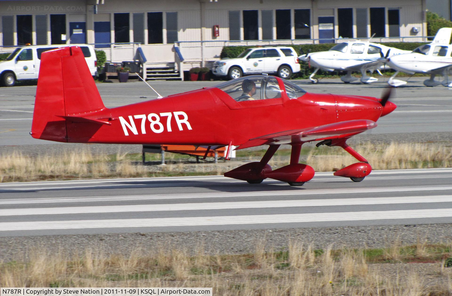 N787R, Vans RV-7A C/N 72913, Locally-based all red 2008 RV-7A homebuilt begins tyake-off roll @ San Carlos, CA