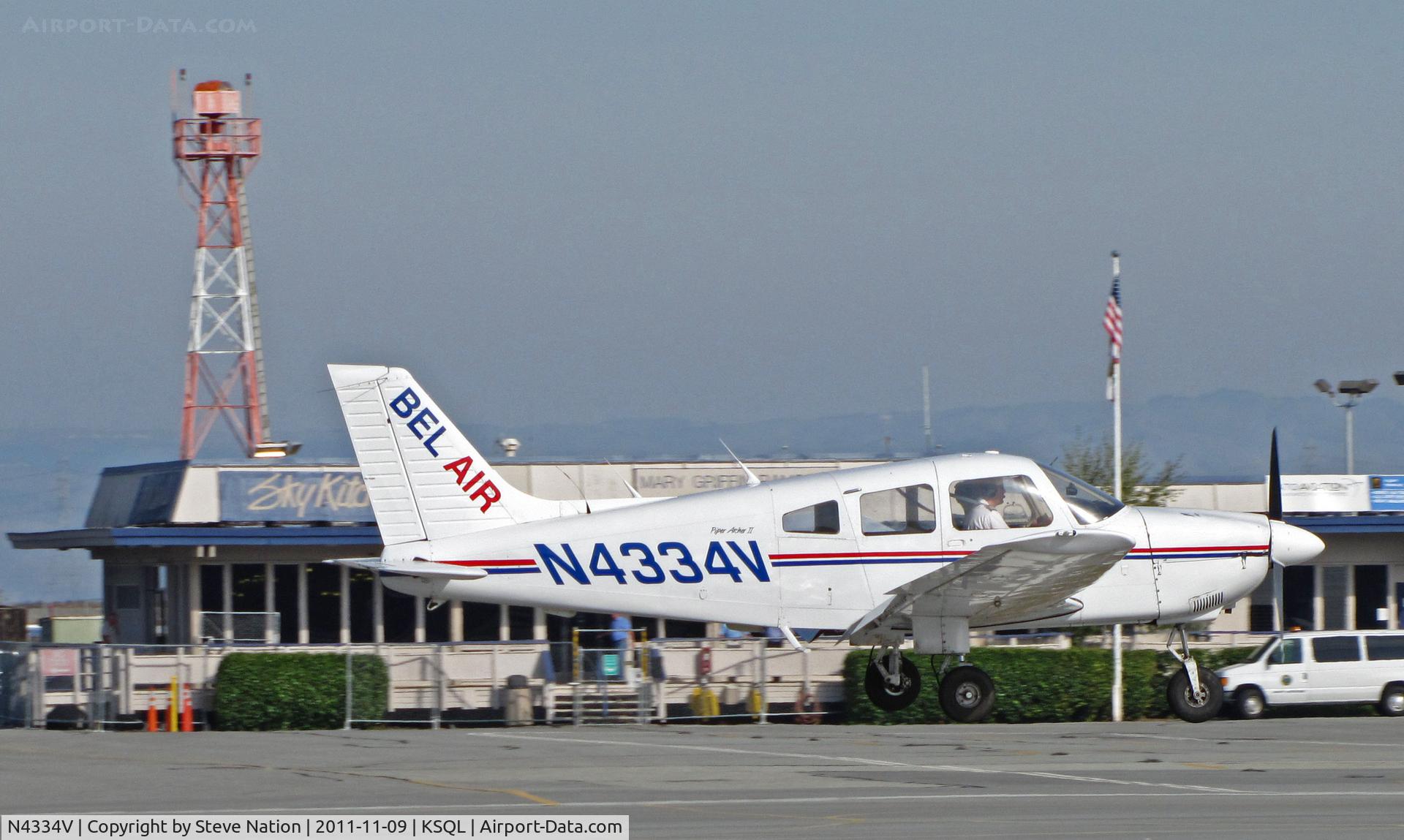 N4334V, 1984 Piper PA-28-181 Archer C/N 28-8490039, Bel-Air 1984 Piper PA-28-181 on training flight final approach @ San Carlos, CA