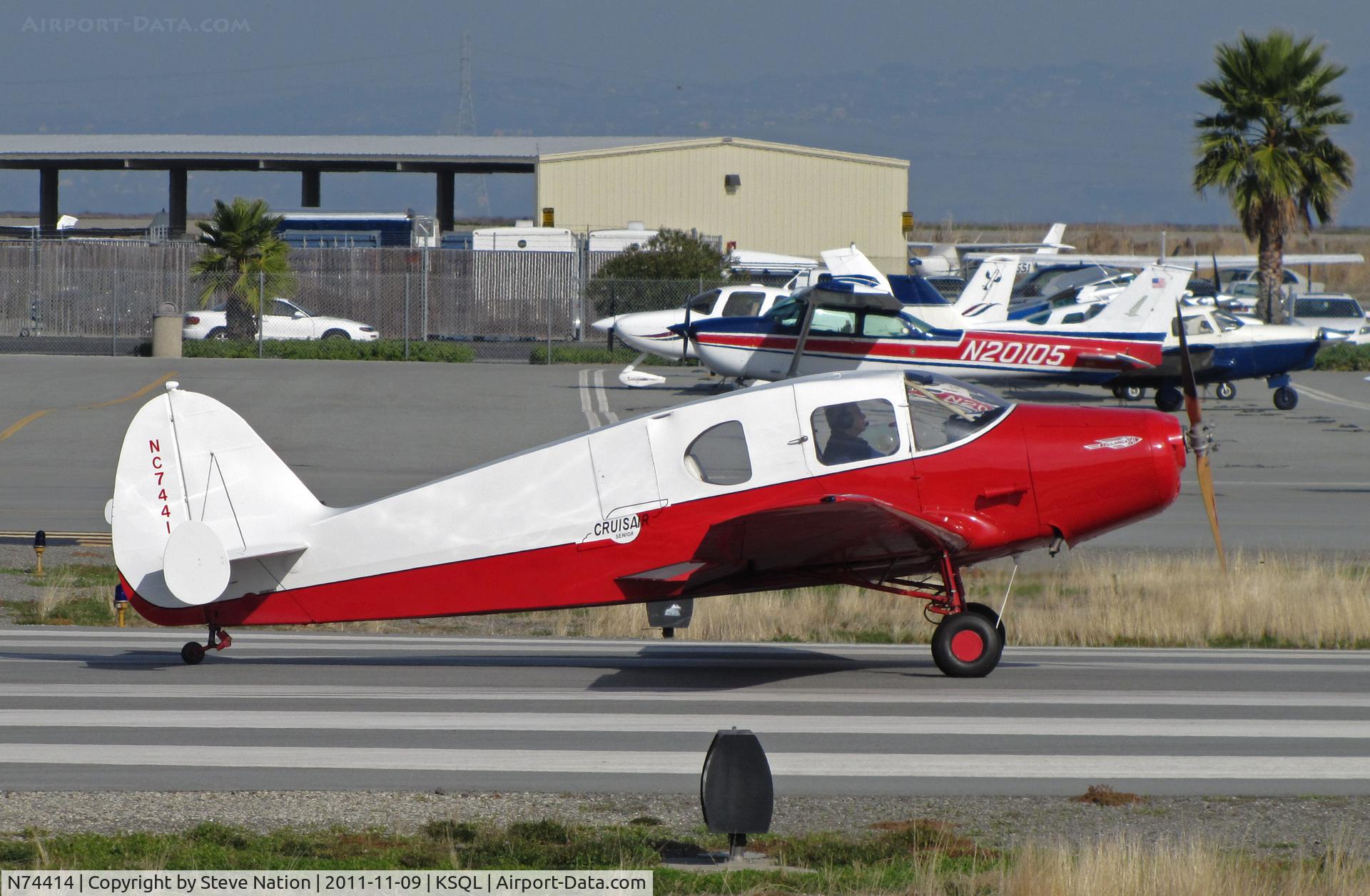 N74414, 1947 Bellanca 14-13-2 Cruisair Senior C/N 1527, Locally-based 1947 Bellanca 14-13-2 ready for take-off at San Carlos, CA (with 