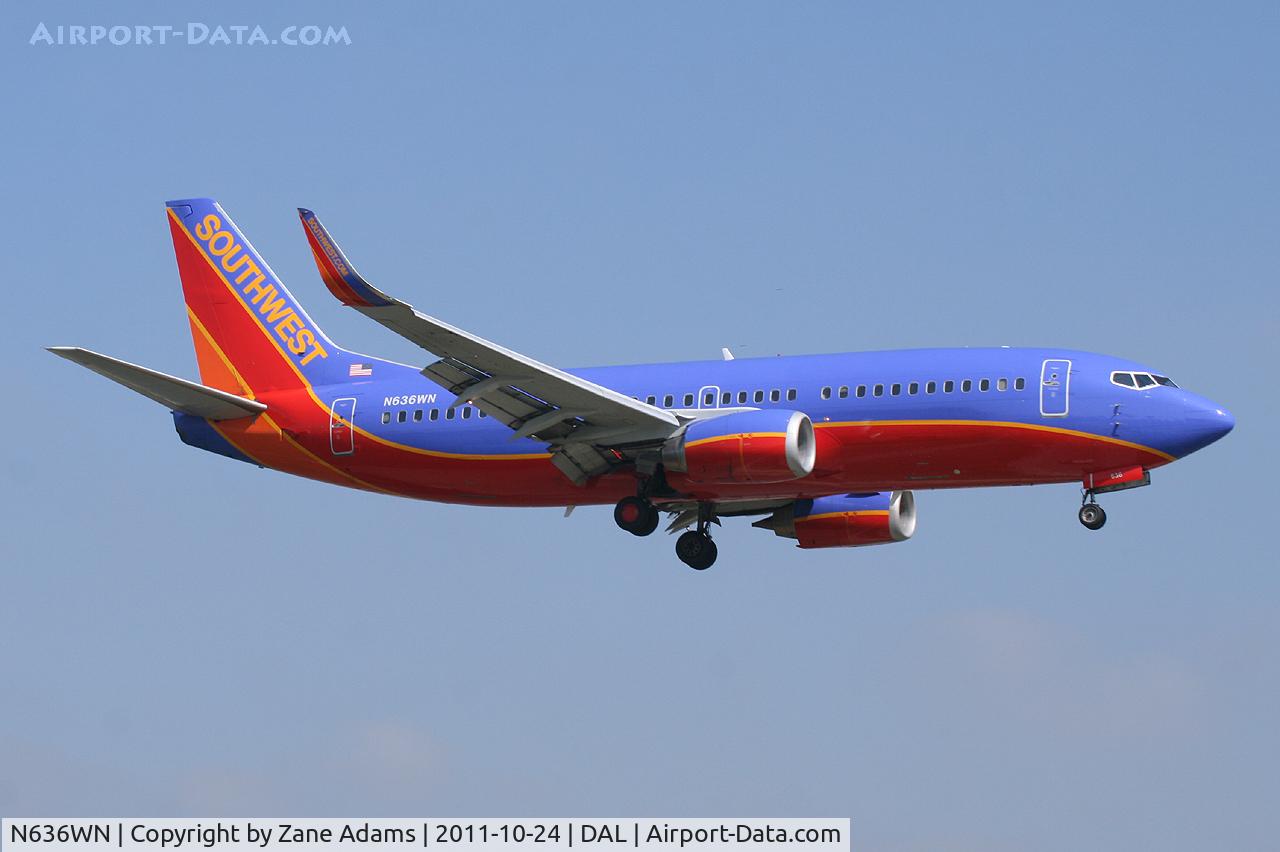 N636WN, 1996 Boeing 737-3H4 C/N 27709, Landing at Dallas Love Field
