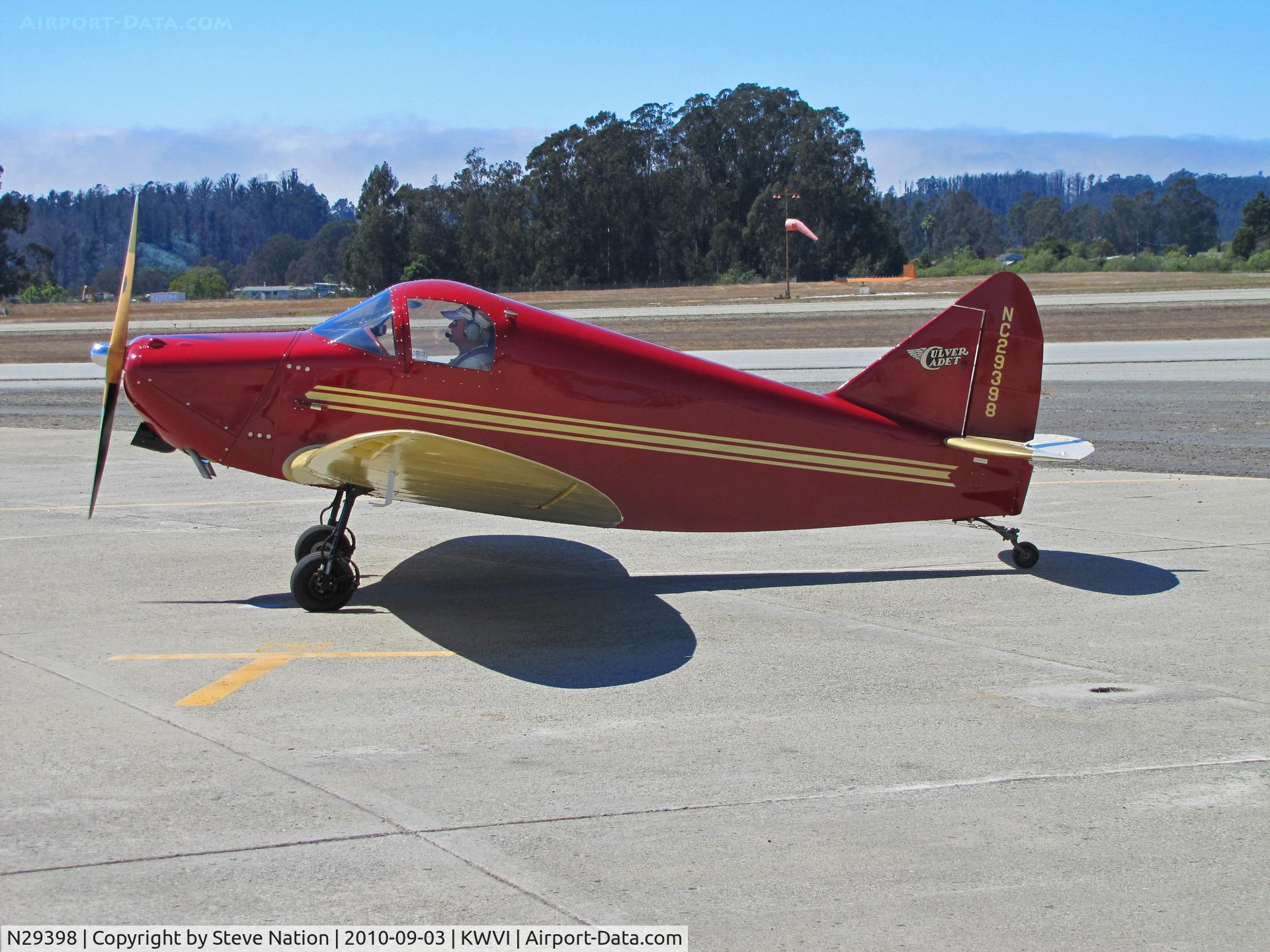 N29398, 1940 Culver LCA C/N 191, Bright red  and yellow 1940 Culver LCA painted as NC29398 and taxiing @ Watsonville Fly-In