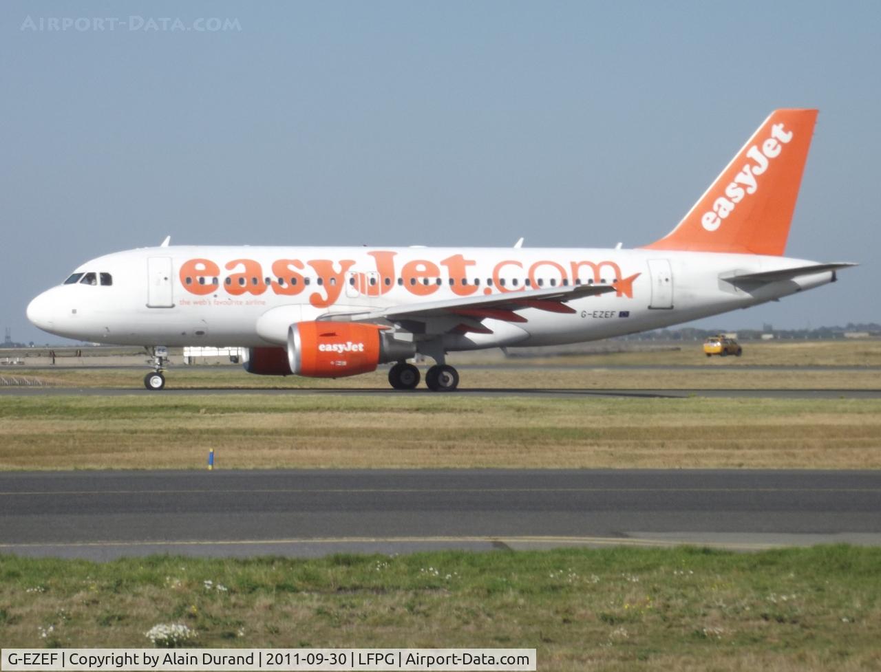 G-EZEF, 2004 Airbus A319-111 C/N 2176, Introducing herself to the ATCs as Easy plus the flight number, Echo-Foxtrott was posing for the camera on Bravo Loop while completing the taxy to runway 09R.