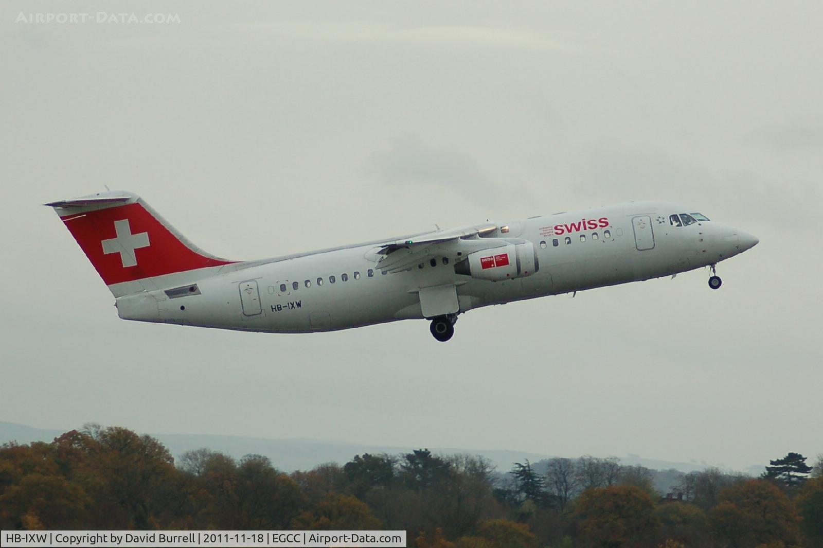 HB-IXW, 1995 British Aerospace Avro 146-RJ100 C/N E3272, Swiss Air British Aeospace Avro 146-RJ -100 taking off - Manchster Airport