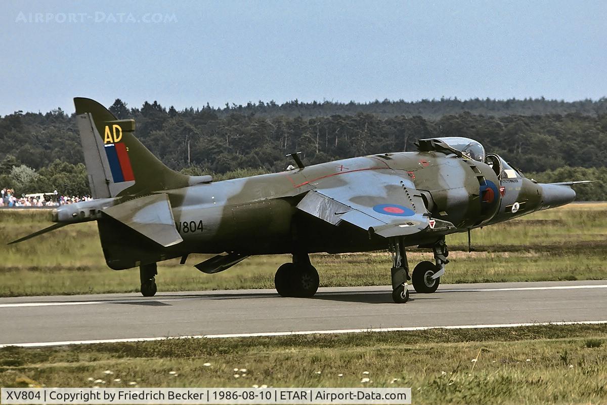 XV804, 1970 Hawker Siddeley Harrier GR.3 C/N 712054, taxying to the active during the Ramstein open house 1986
