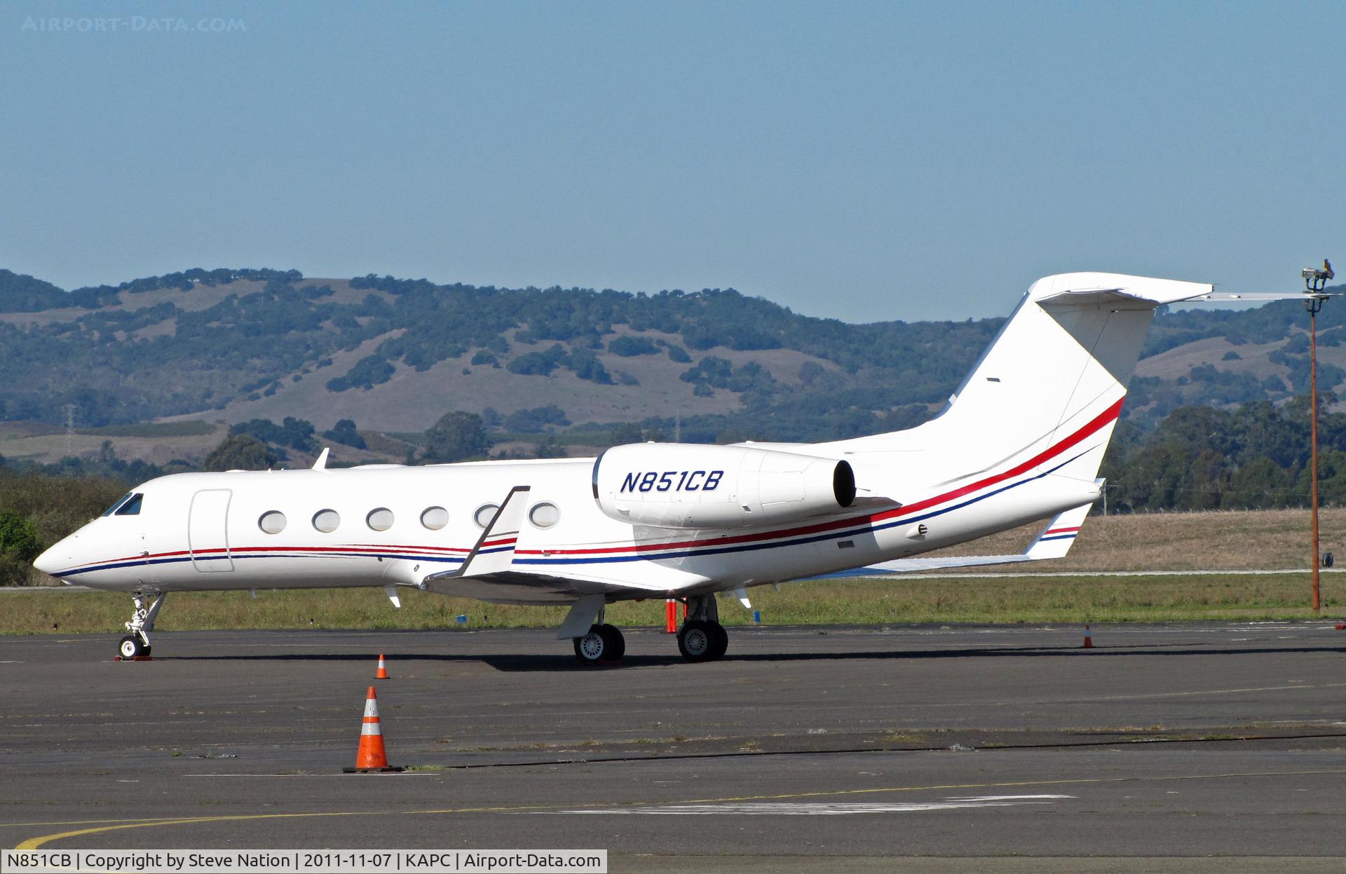 N851CB, 2008 Gulfstream Aerospace GIV-X (G450) C/N 4132, Pleasant Aircraft Leasing (Newbury, CT) 2008 Gulfstream Aerospace GIV-X (G450) on heavy jet ramp at Napa, CA