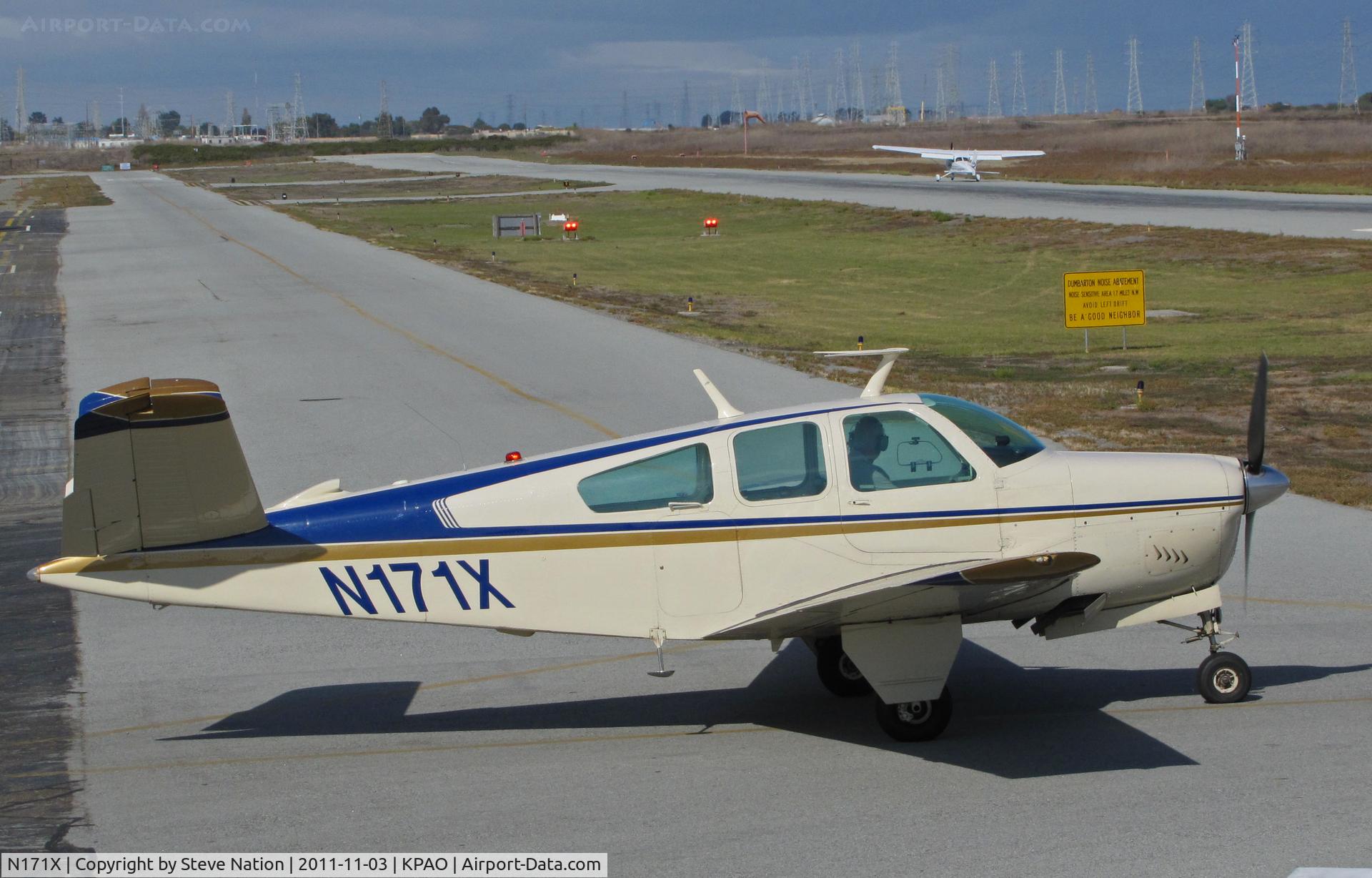N171X, 1962 Beech K35 Bonanza C/N D-5857, Looking good for almost 50! Beautiful 1962 Beech K35 Bonanza of Teknet Inc (Rigby, ID) holding for take-off from Palo Alto, CA
