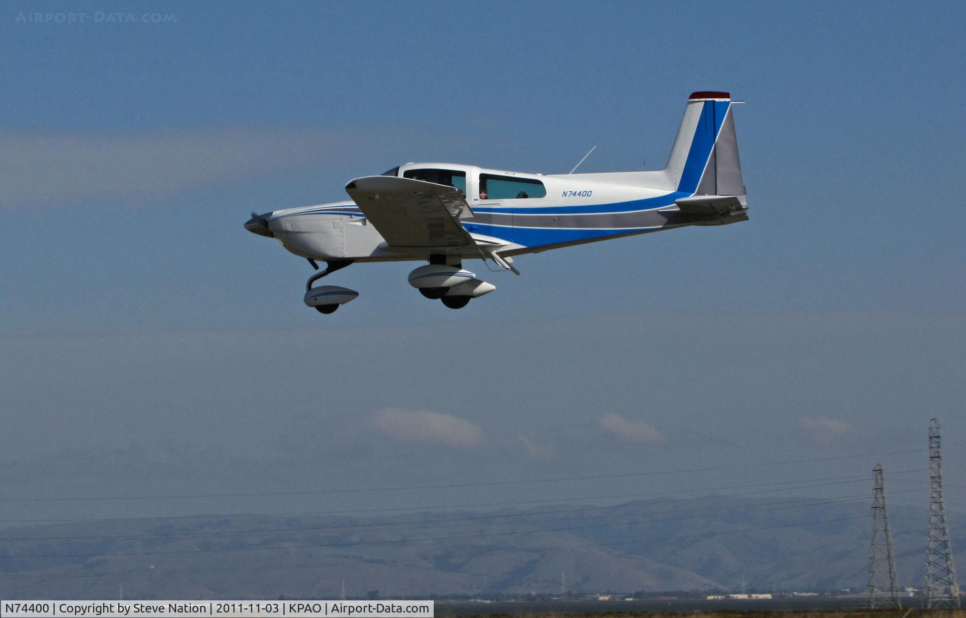 N74400, 1976 Grumman American AA-5B Tiger C/N AA5B-0213, Locally-based 1976 Grumman American AA-5B on final to Palo Alto, CA