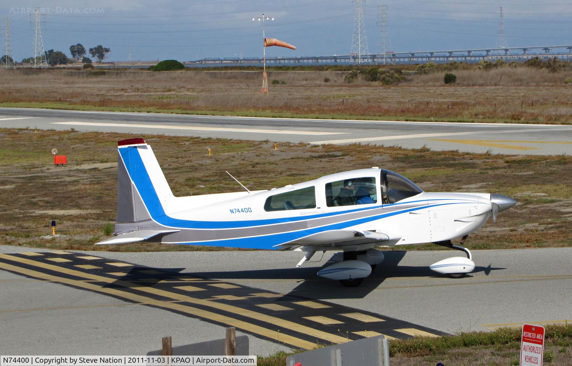 N74400, 1976 Grumman American AA-5B Tiger C/N AA5B-0213, Locally-based 1976 Grumman American AA-5B taxiing for take-off at Palo Alto, CA