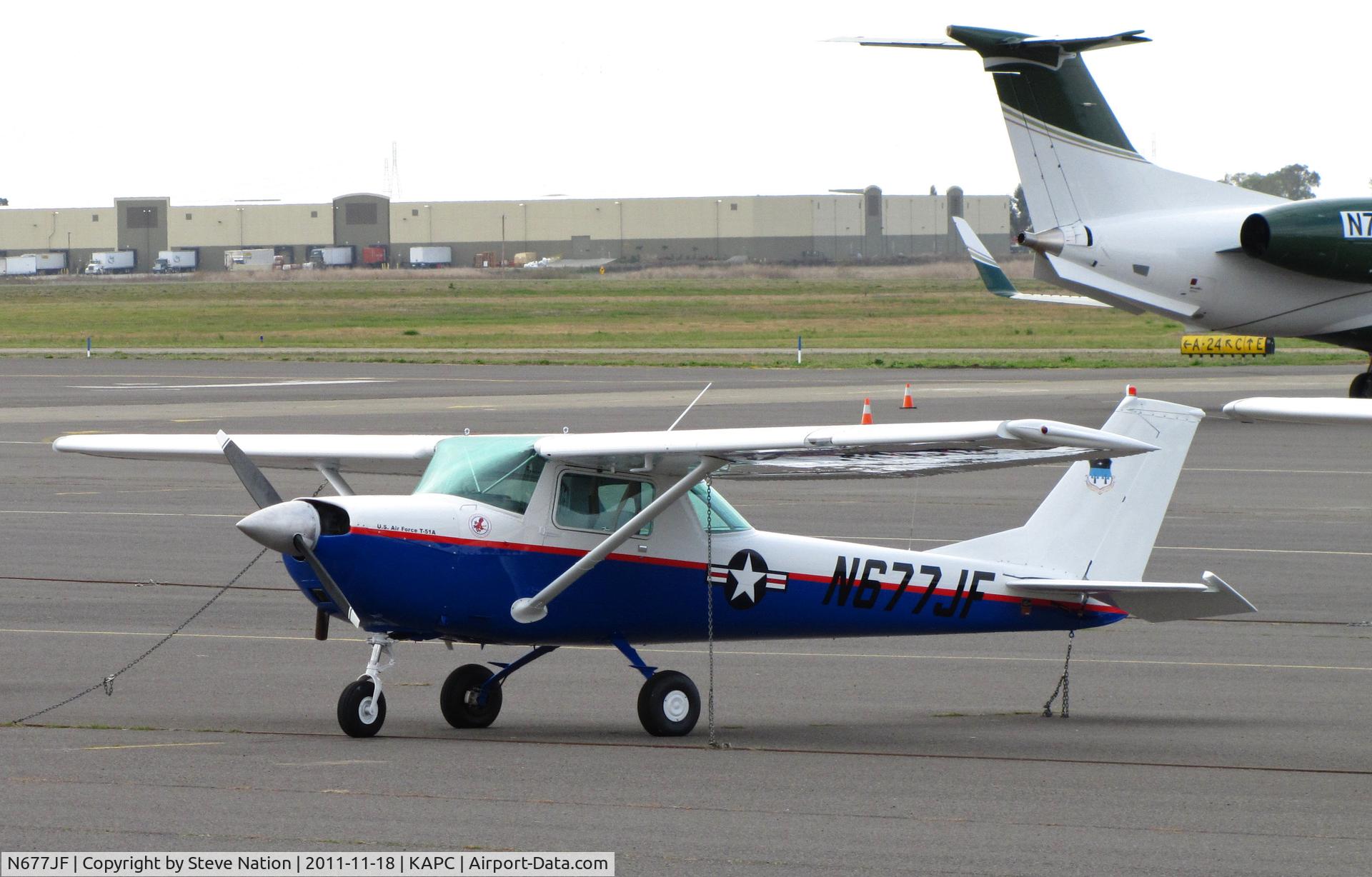 N677JF, 1969 Cessna 150J C/N 15069677, Newly registered Cessna 150 at Napa, CA in USAF Acadamy colors and T-51A on nose